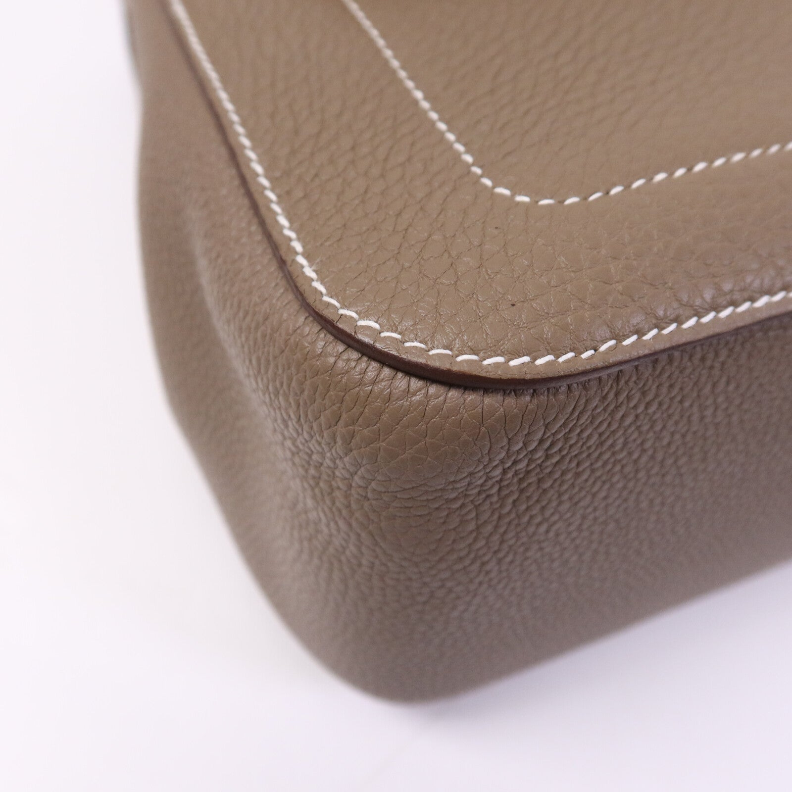 HERMES Togo皮革Mali-Selle PM Messenger Bag銀扣肩背袋Etoupe