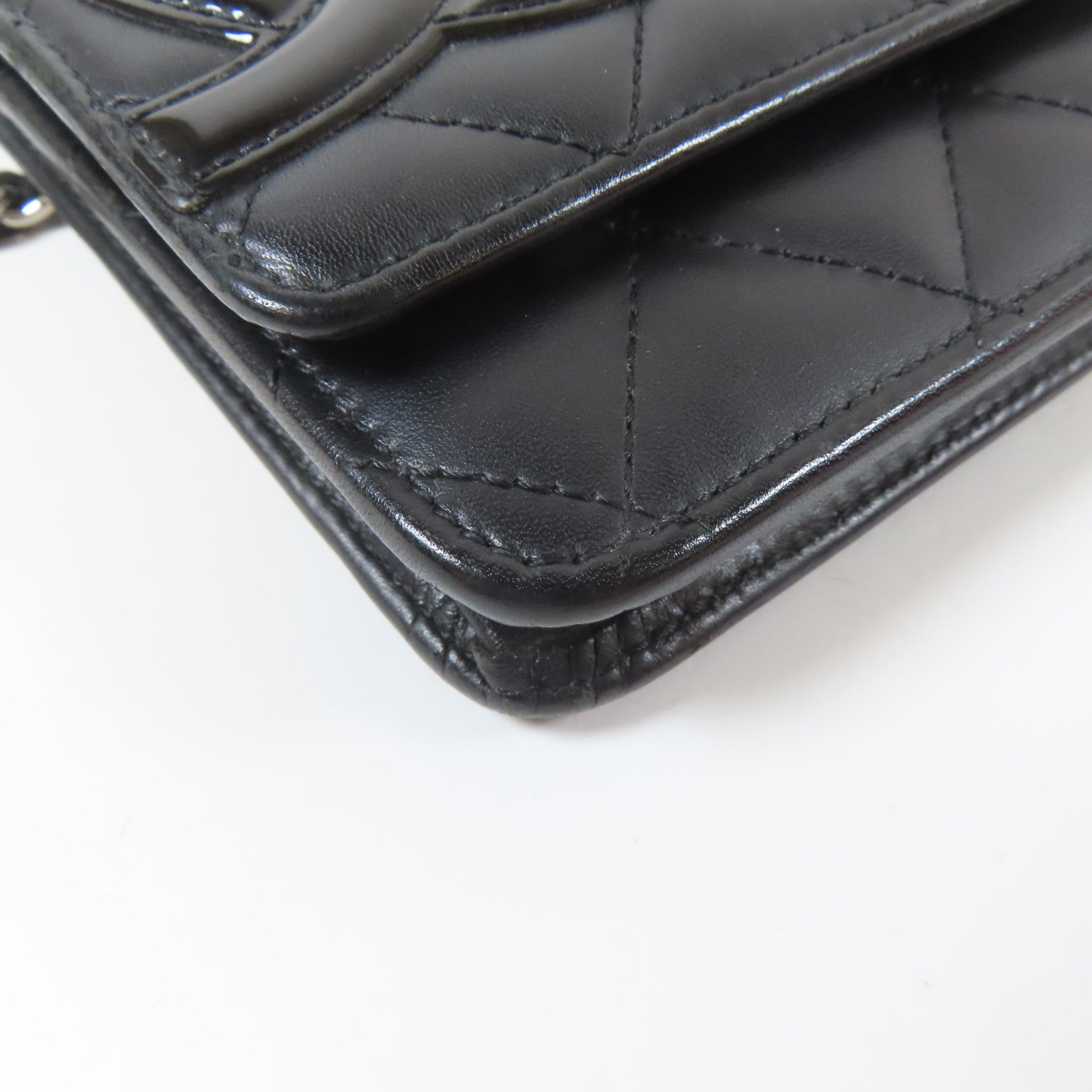 CHANEL 菱格牛皮皮革Cambon WOC Wallet On Chain銀扣鏈帶肩背袋黑色