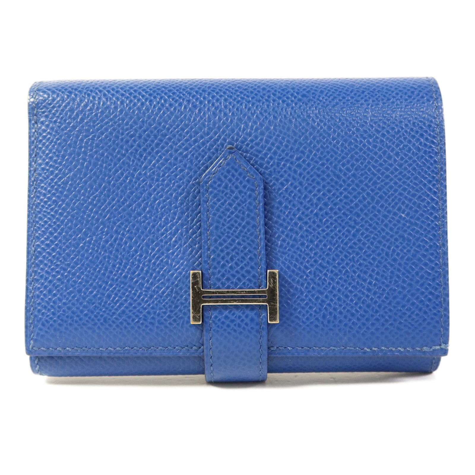HERMES Epsom皮革Bearn Trifold Wallet銀扣錢包Bleu Saphir