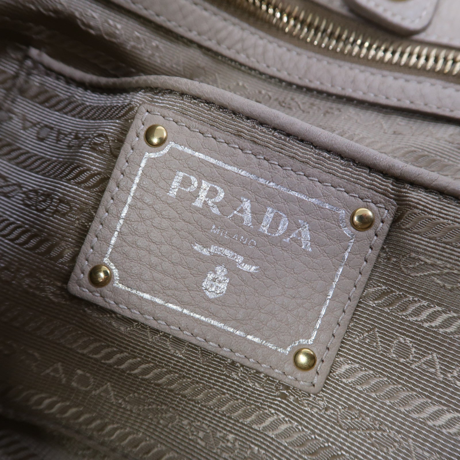 PRADA 皮革2 Way Shoulder金扣手挽肩背兩用袋米色