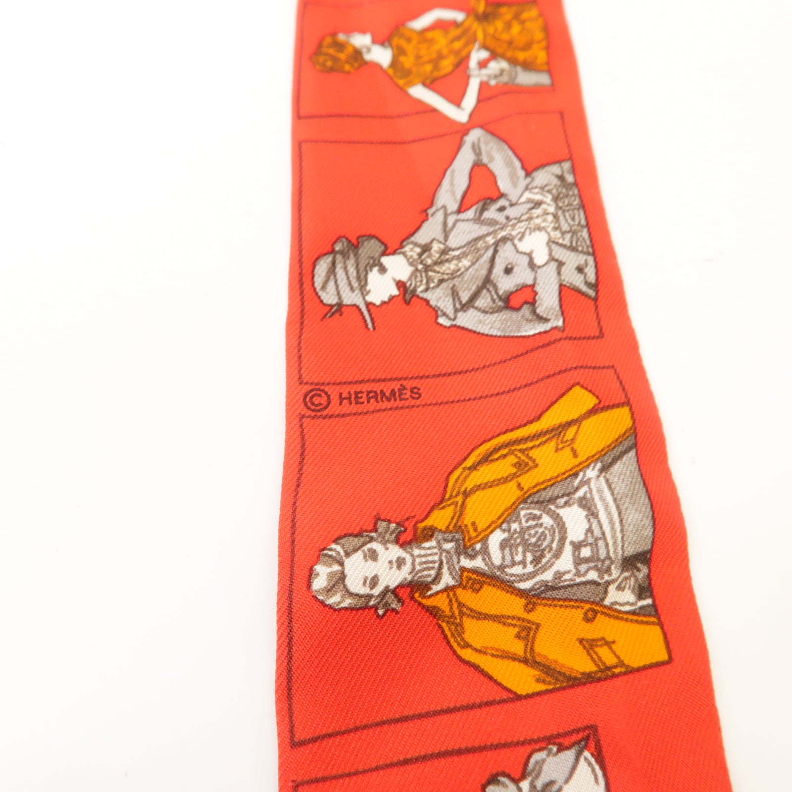 HERMES 【激減優惠】絲質Twilly絲巾紅色/灰色