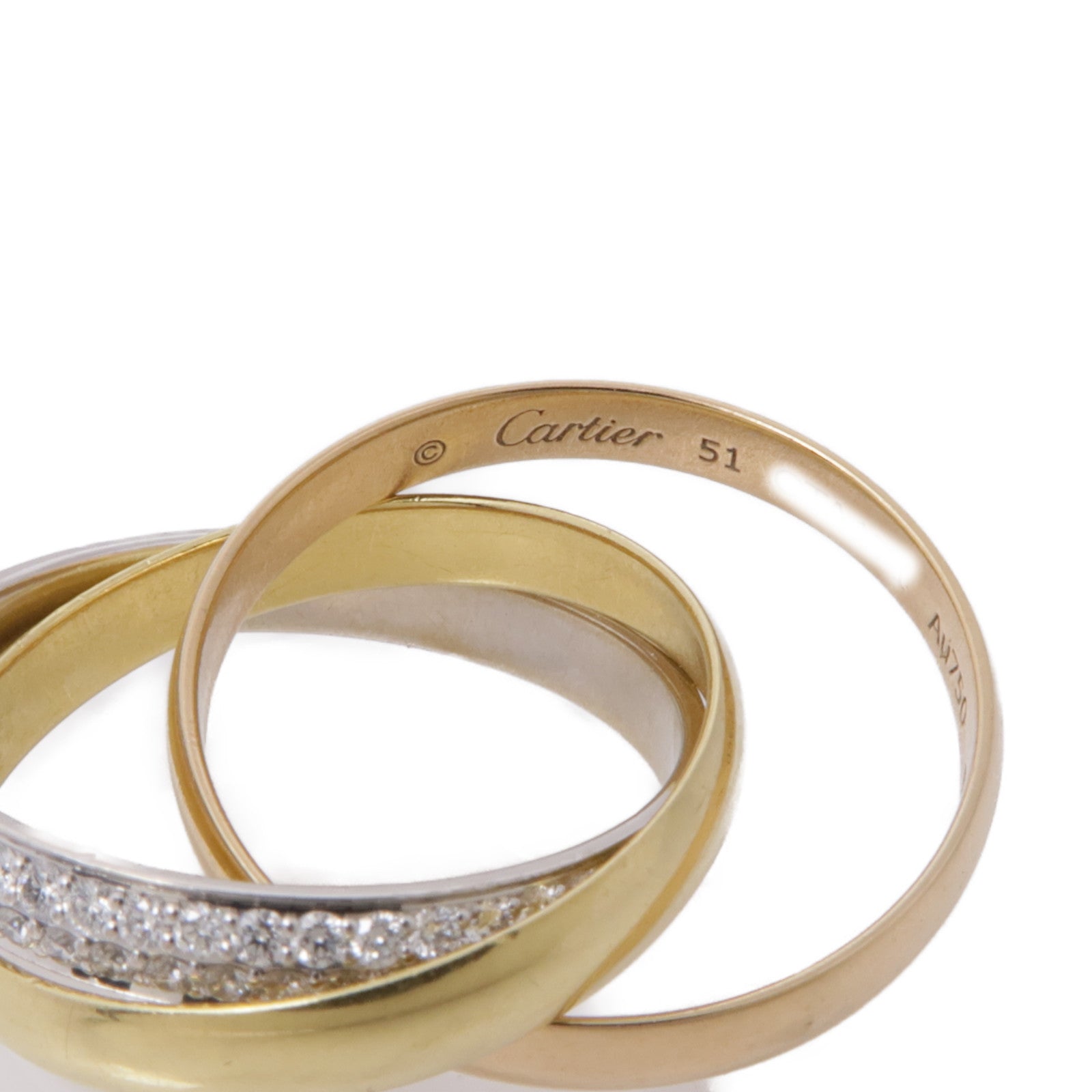 CARTIER 18K黃金/白金/玫瑰金Trinity鑽石戒指Cartier#51/US#6