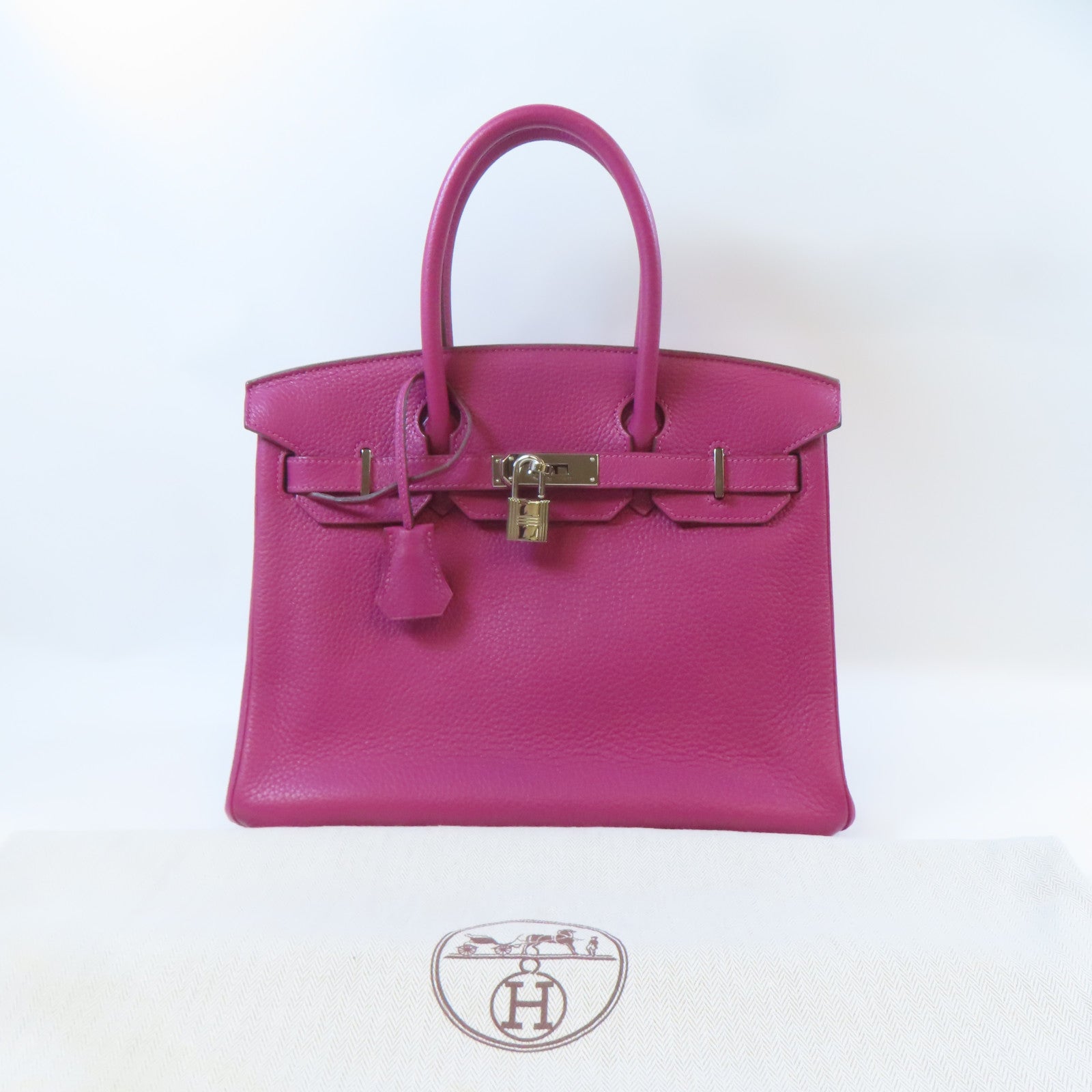 HERMES 【激減優惠】Clemence皮革Birkin 30銀扣手挽袋Rose Purple/桃紫色