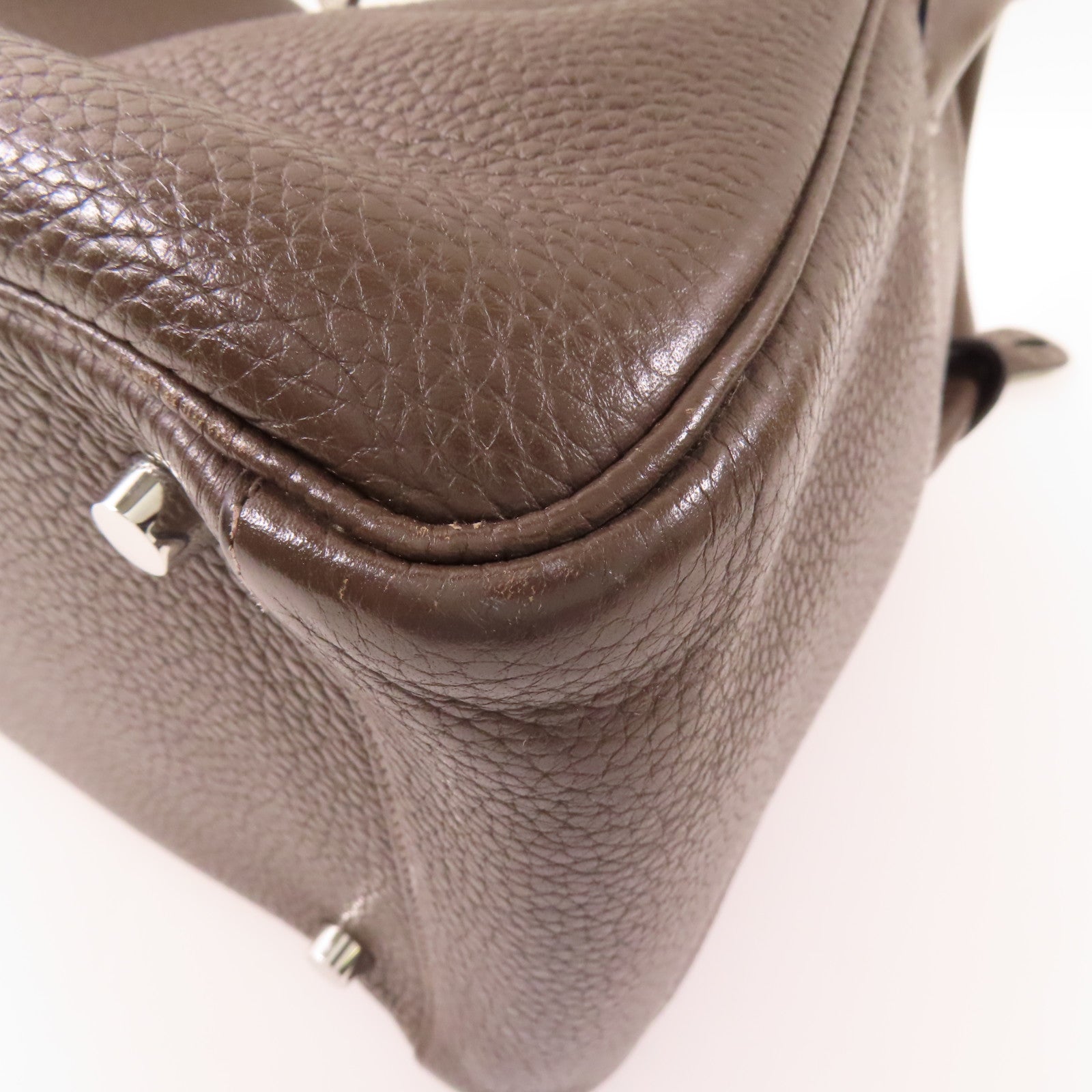 HERMES Clemence皮革Lindy 30銀扣肩背袋Cafe