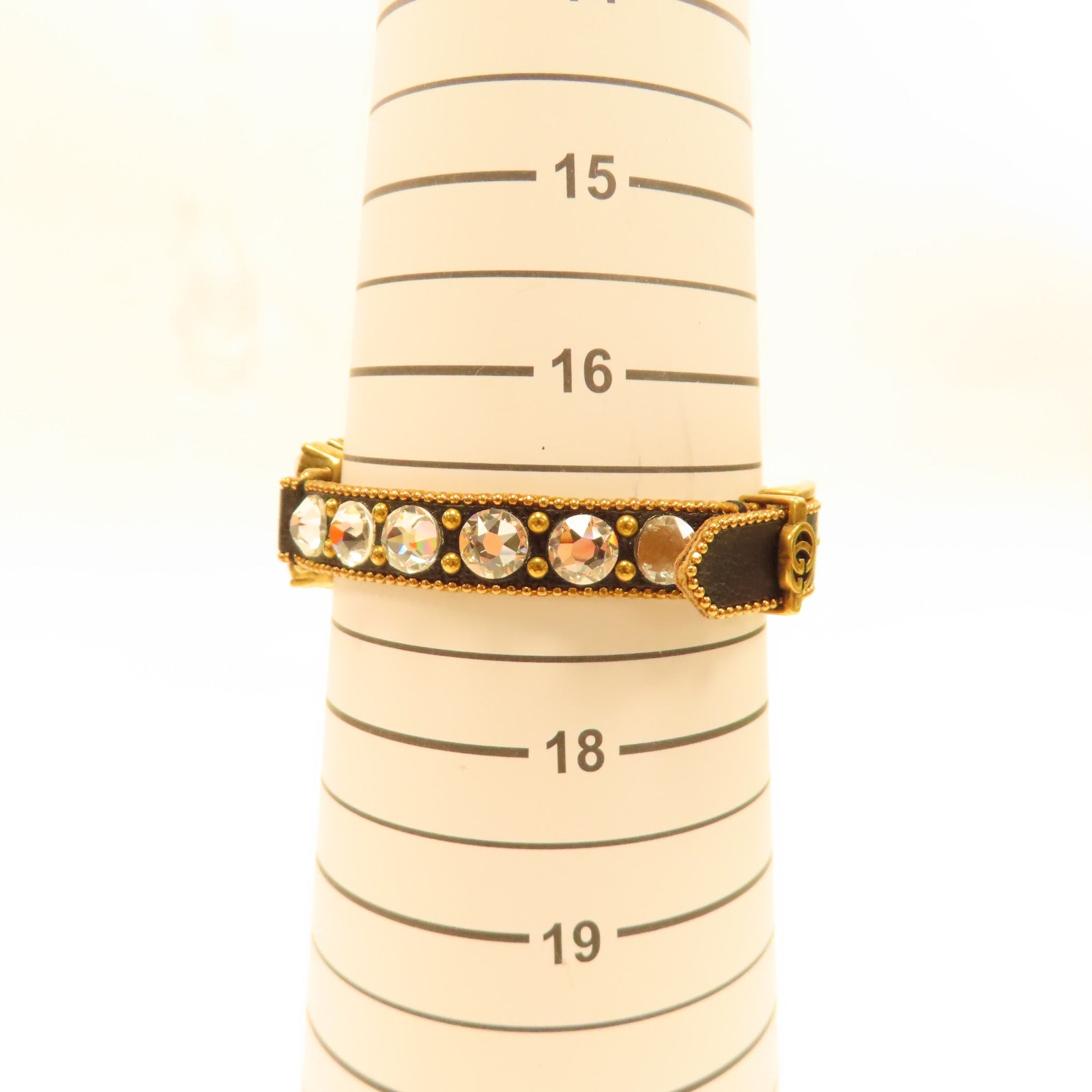 GUCCI 牛皮皮革/水晶Bracelet金扣手鐲黑色