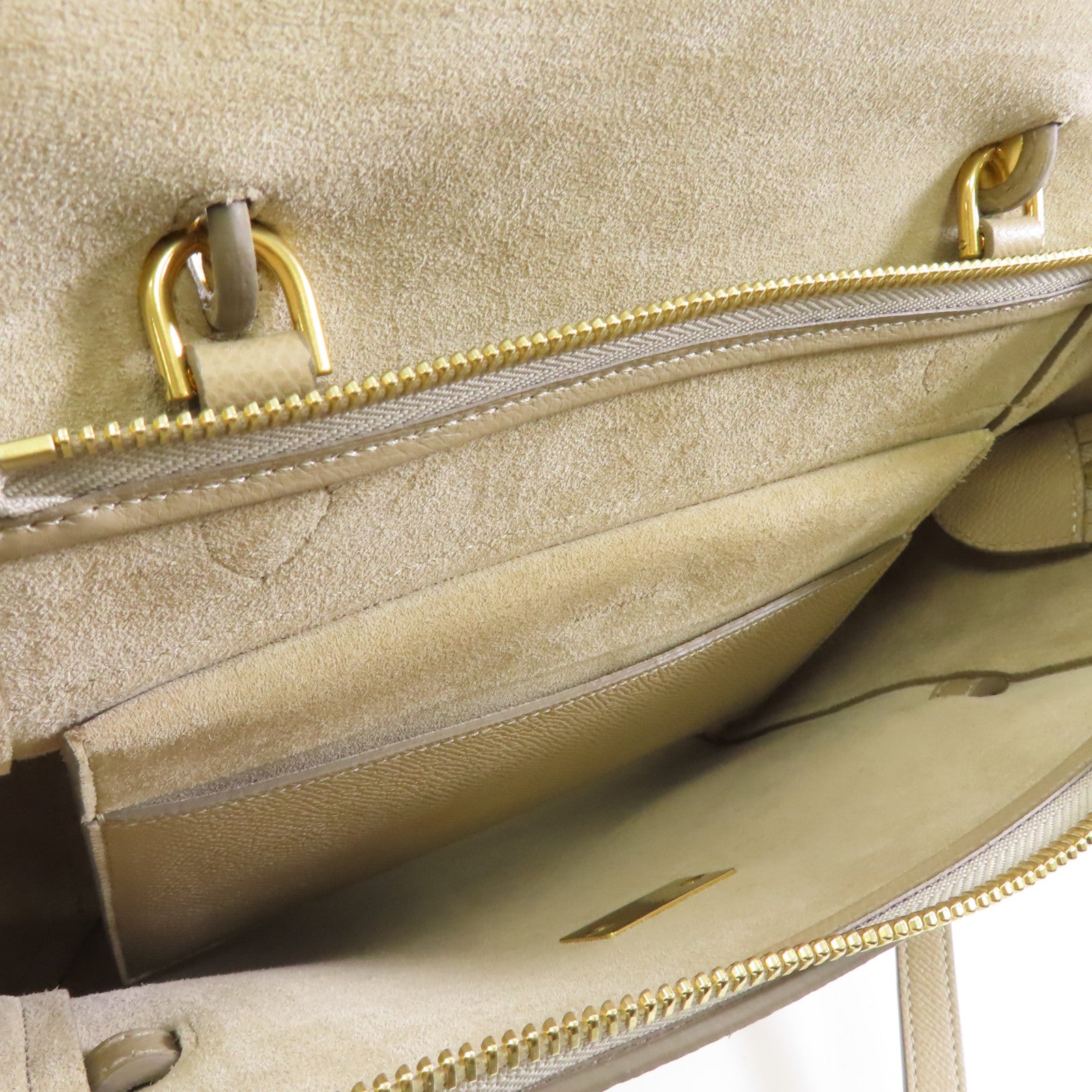 CELINE 牛皮皮革2 Way Shoulder金扣手挽肩背兩用袋米色