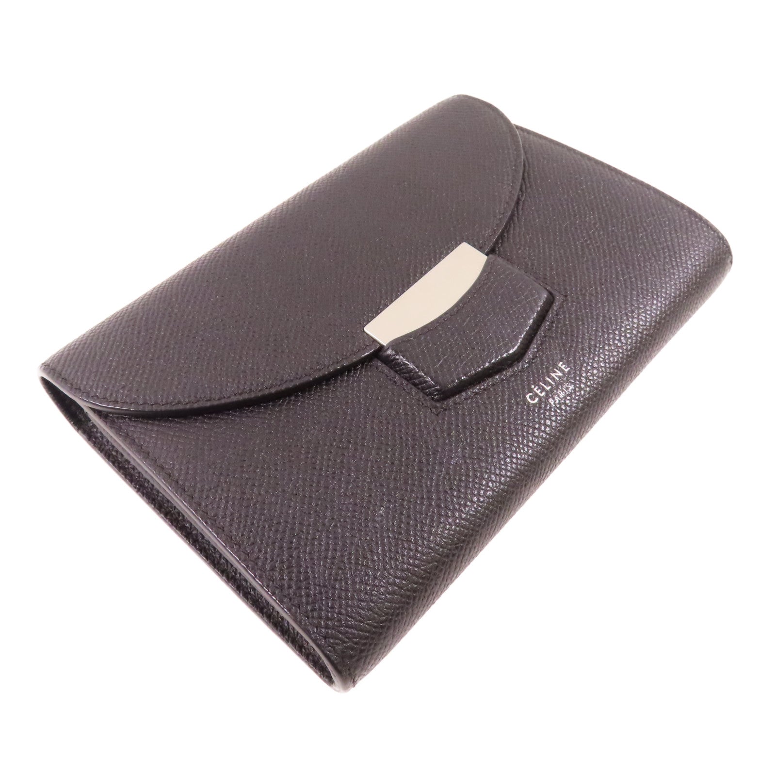 CELINE 牛皮皮革Trotteur Wallet銀扣錢包黑色