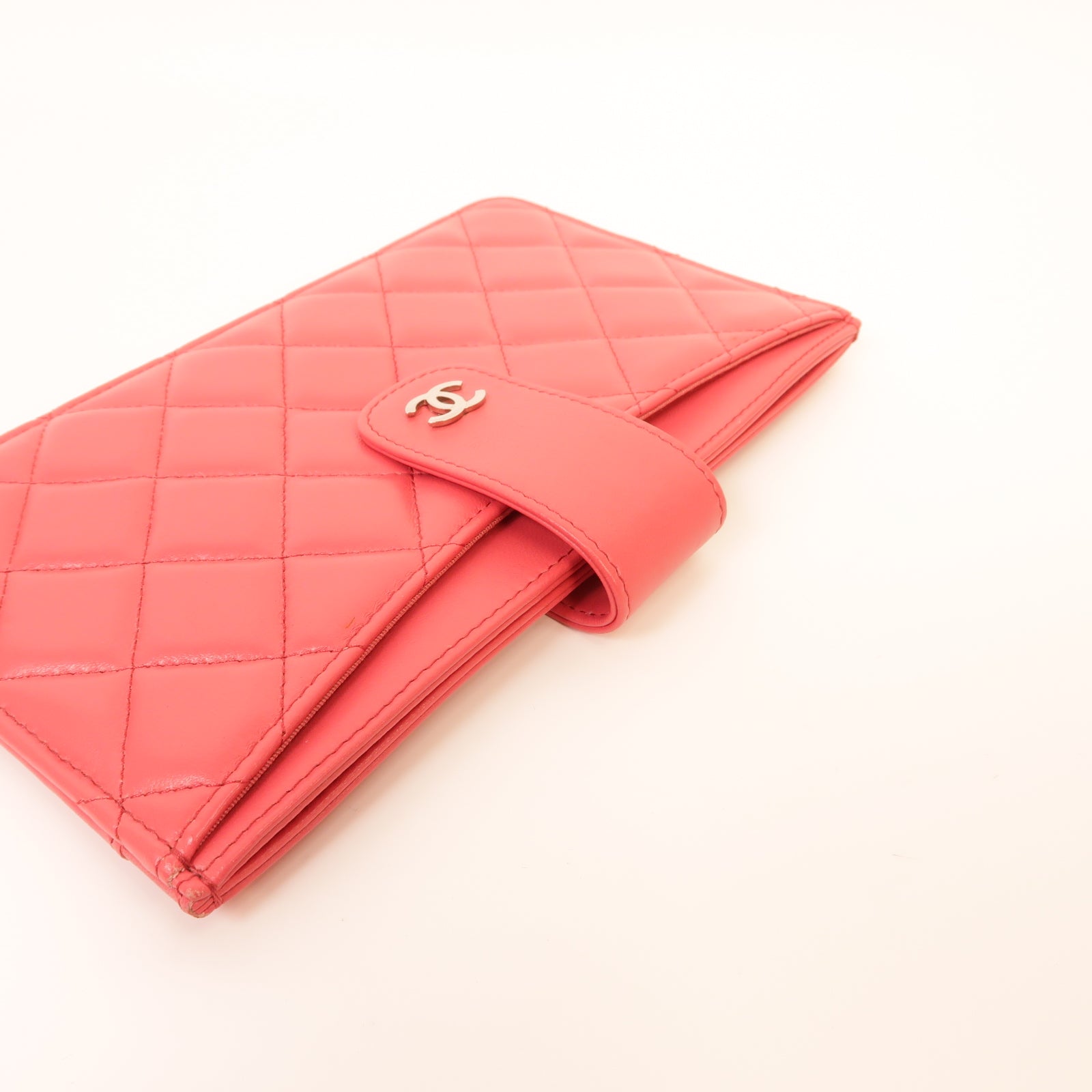 CHANEL 【激減優惠】菱格羊皮皮革Clutch Bag銀扣手拿包粉紅色