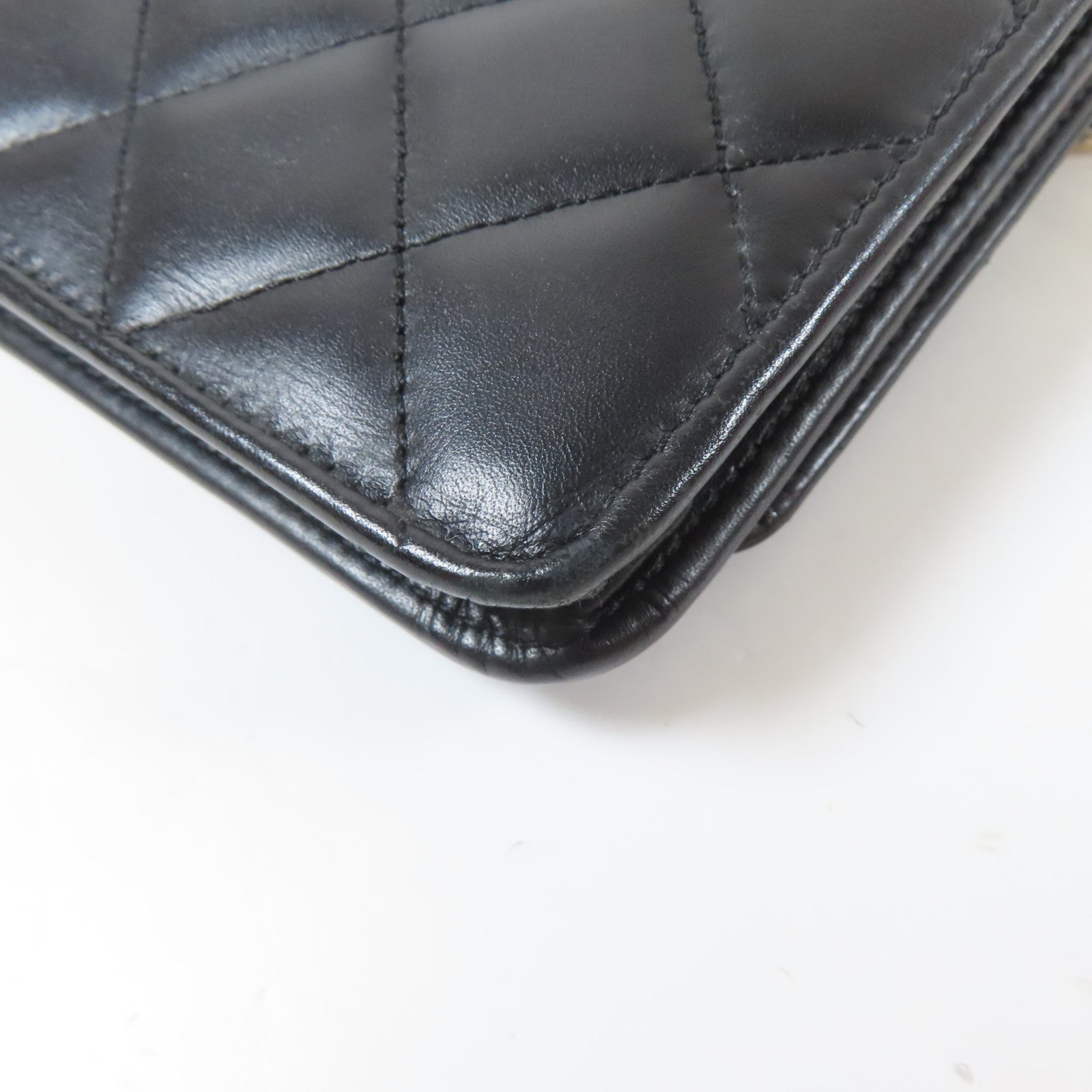 CHANEL 菱格牛皮皮革Cambon WOC Wallet On Chain銀扣鏈帶肩背袋黑色