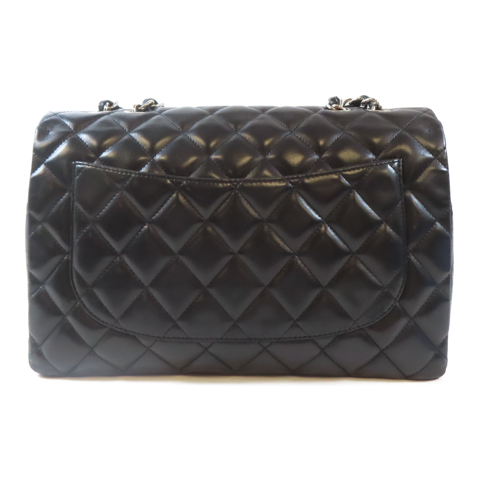 CHANEL 菱格羊皮皮革Classic Jumbo銀扣鏈帶肩背袋黑色