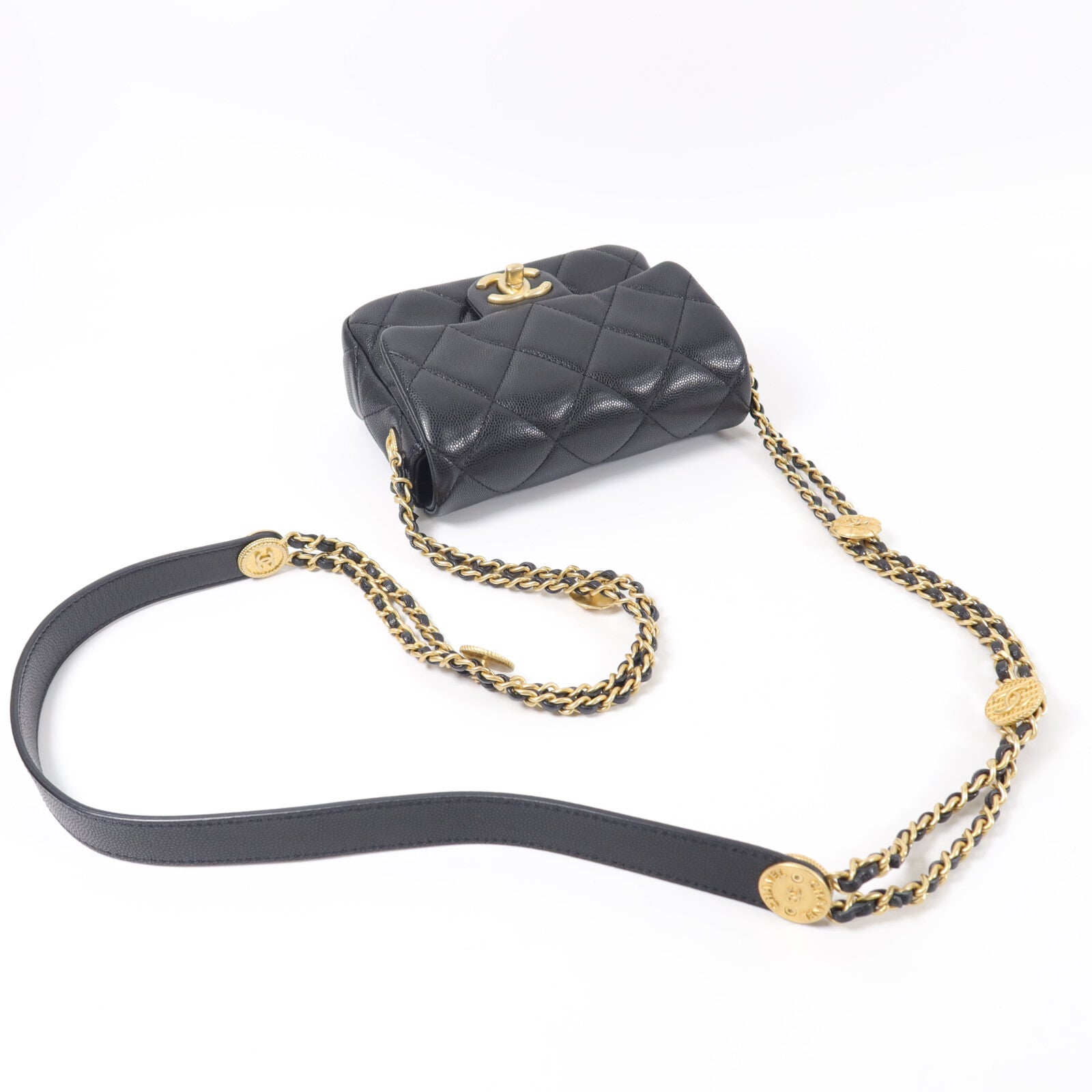 CHANEL 牛皮皮革Mini Flap 17cm鏈帶肩背袋