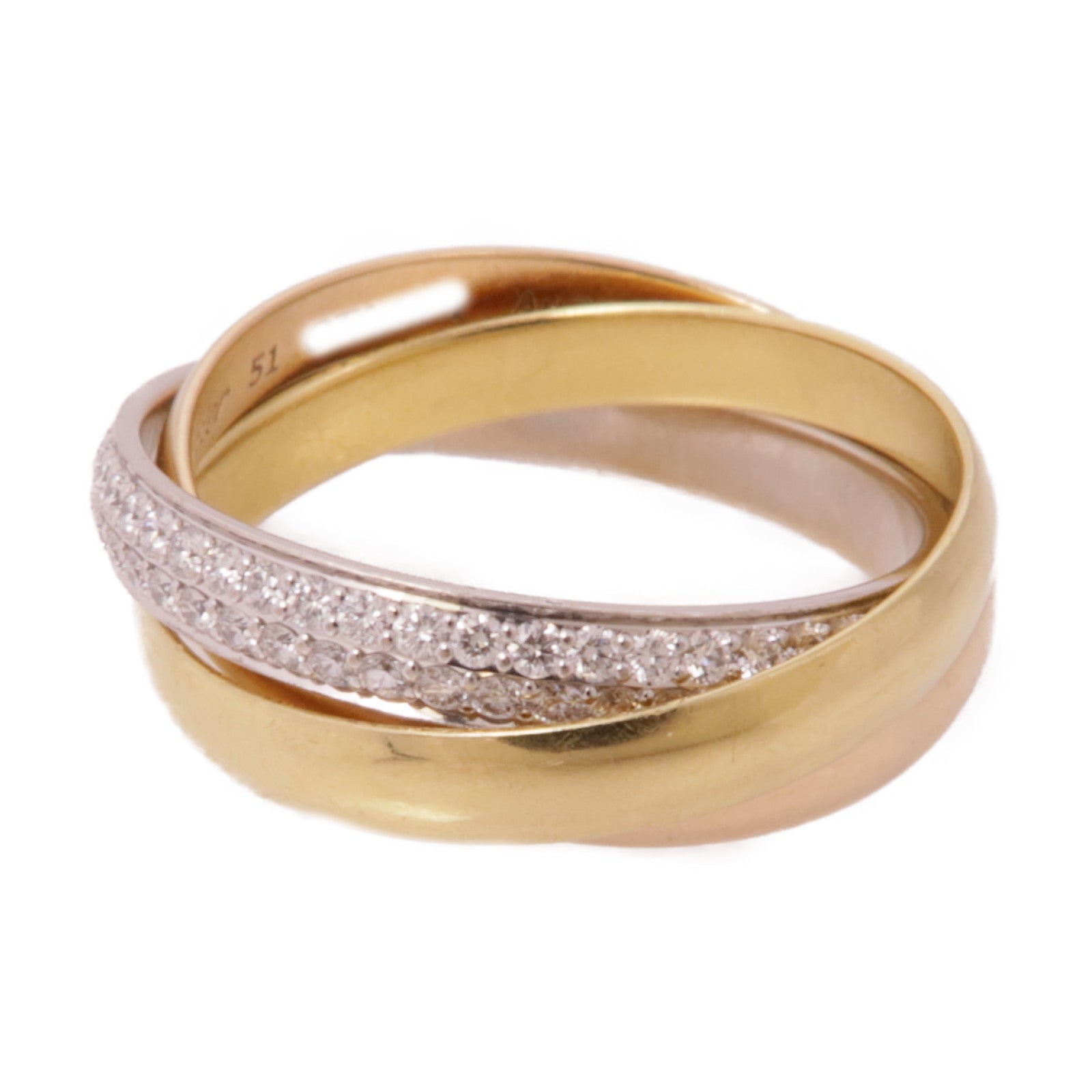CARTIER 18K黃金/白金/玫瑰金Trinity鑽石戒指Cartier#51/US#6