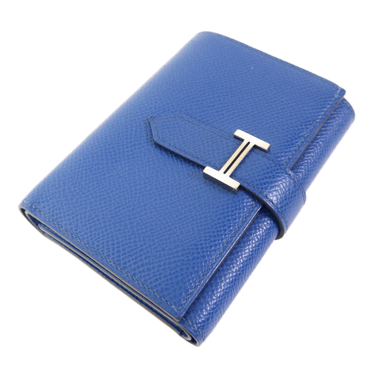HERMES Epsom皮革Bearn Trifold Wallet銀扣錢包Bleu Saphir