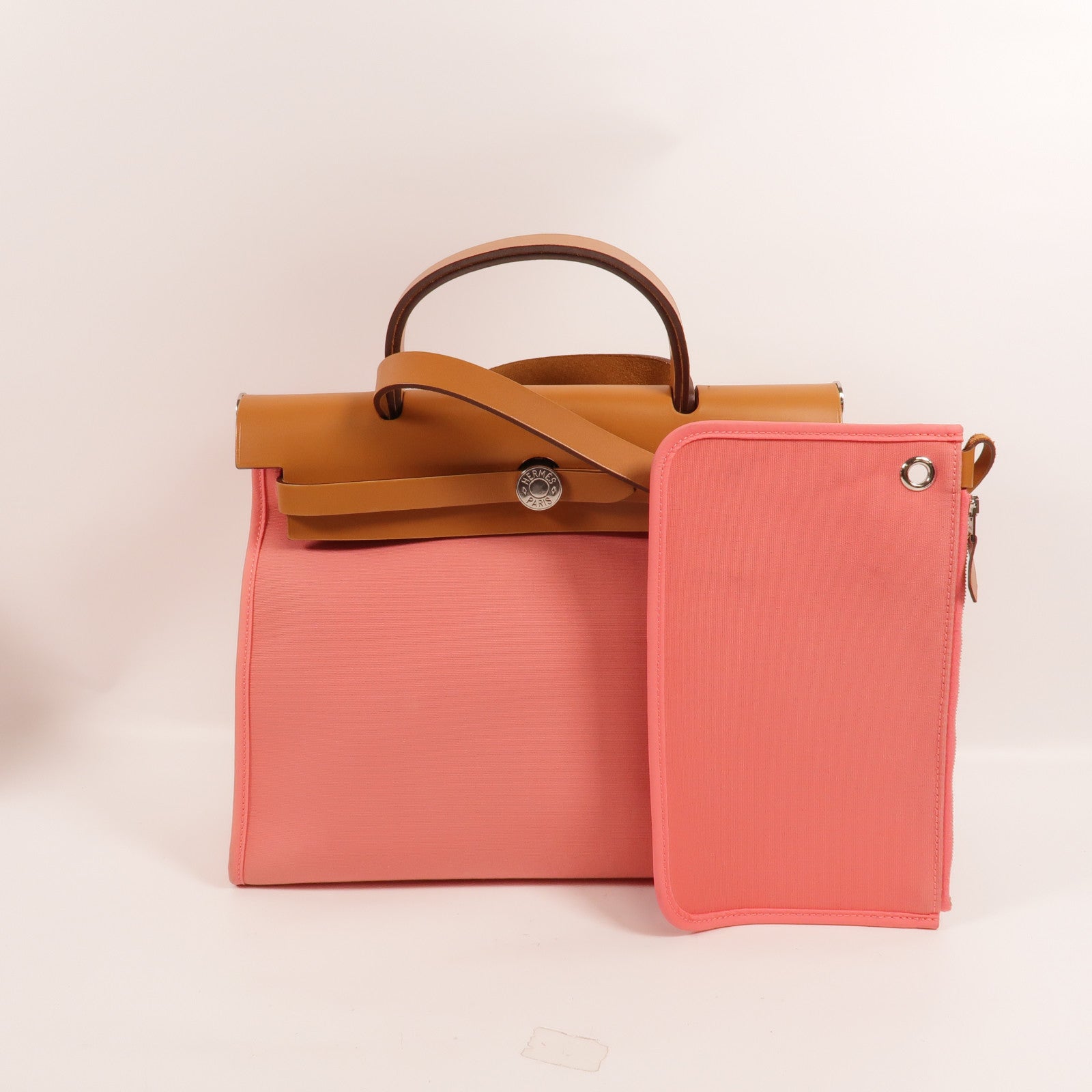 HERMES 帆布Herbag PM手挽肩背兩用袋Rose Azalee