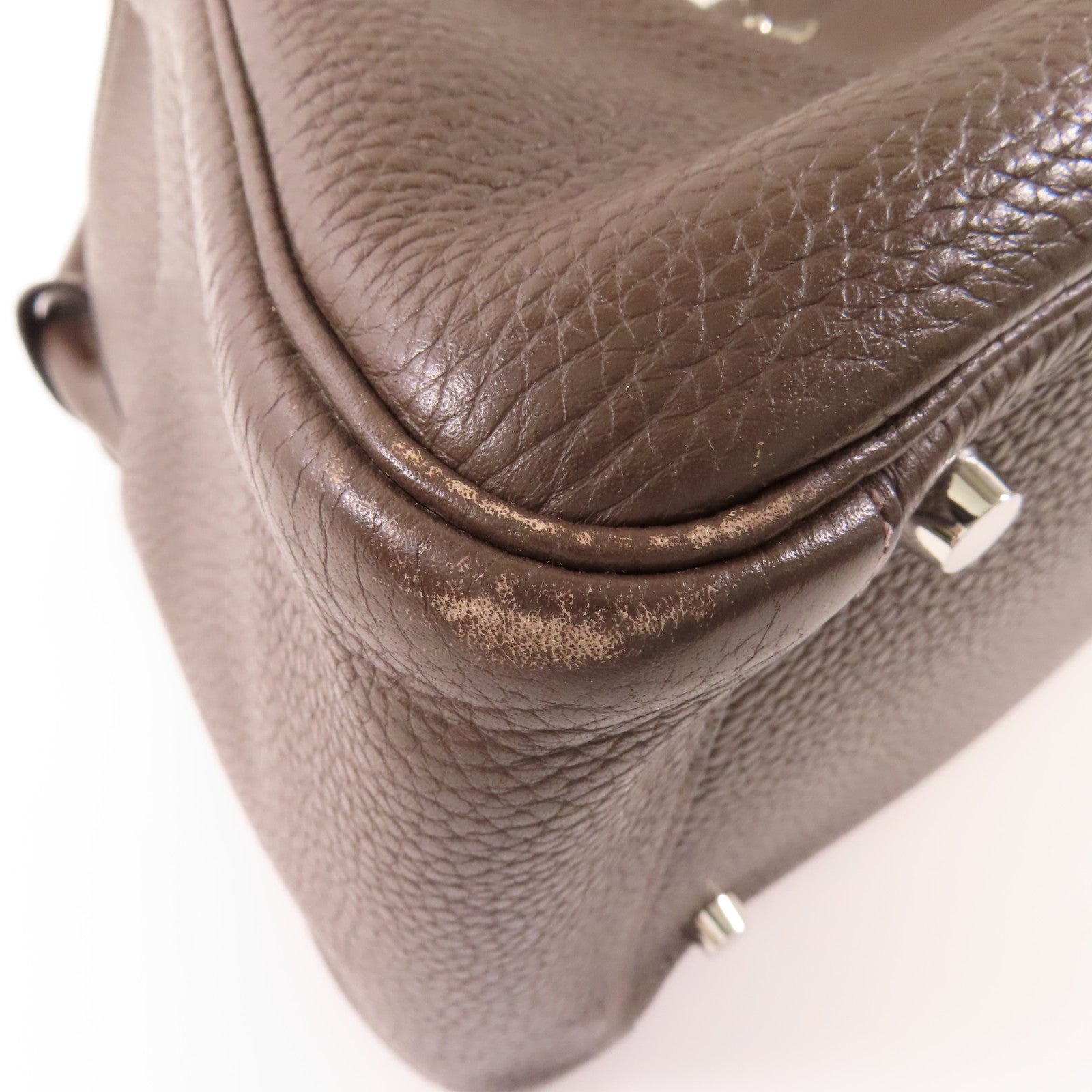 HERMES Clemence皮革Lindy 30銀扣肩背袋Cafe