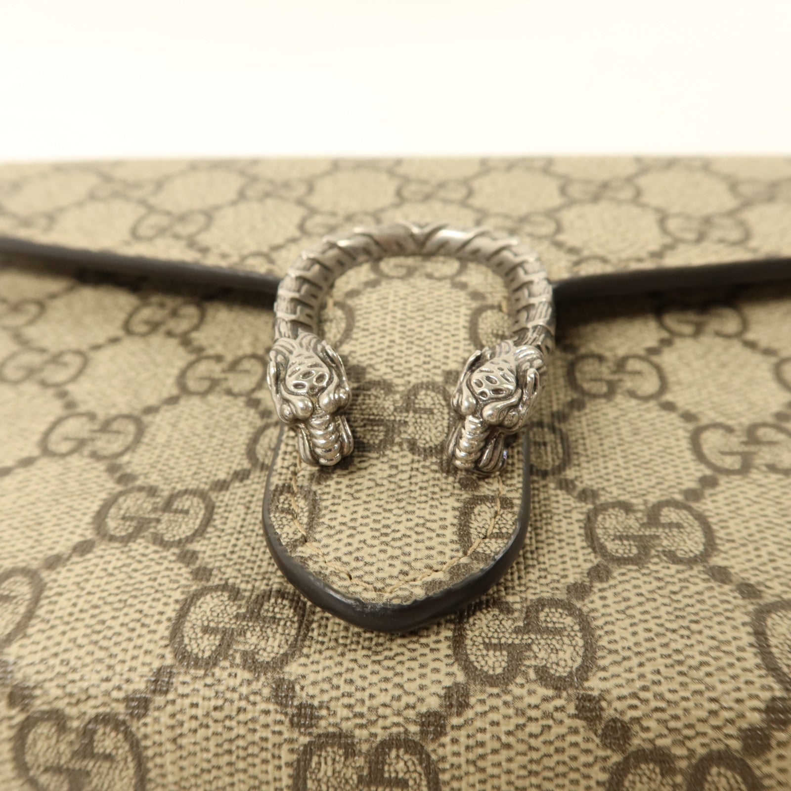 GUCCI 塗層帆布Dionysus GG銀扣鏈帶肩背袋