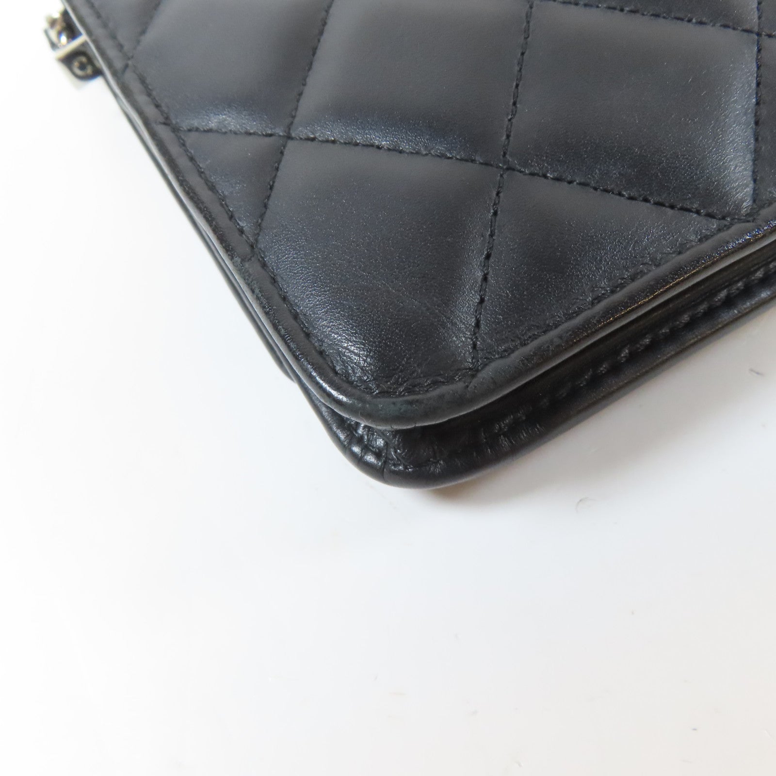 CHANEL 菱格牛皮皮革Cambon WOC Wallet On Chain銀扣鏈帶肩背袋黑色