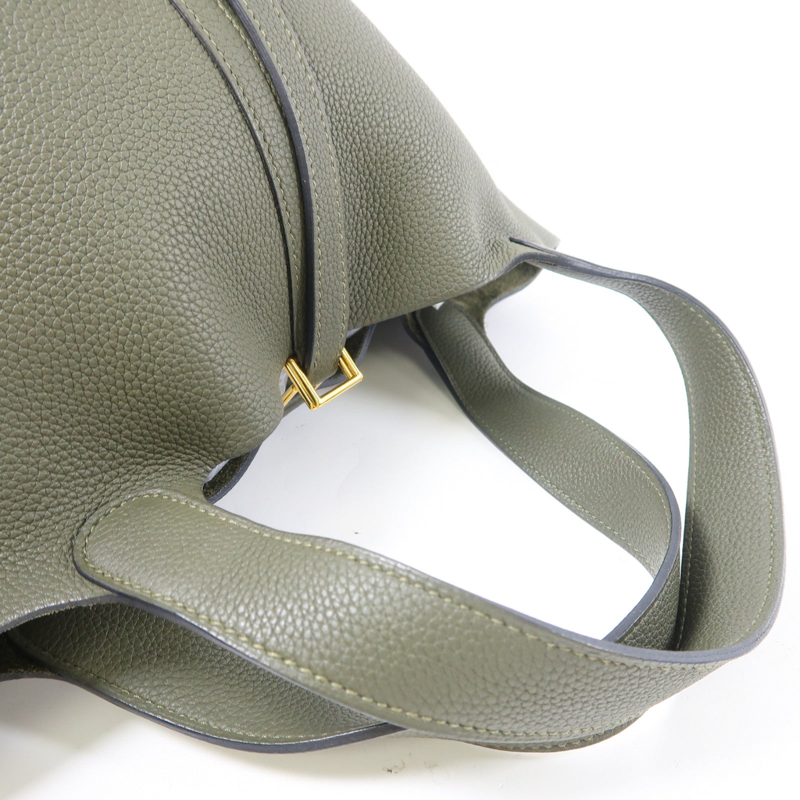 HERMES Maurice皮革Picotin MM金扣手挽袋Vert Olive橄欖綠色