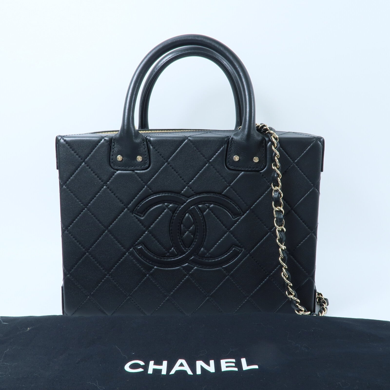 CHANEL 牛皮皮革Chain Shoulder鏈帶手挽肩背兩用袋