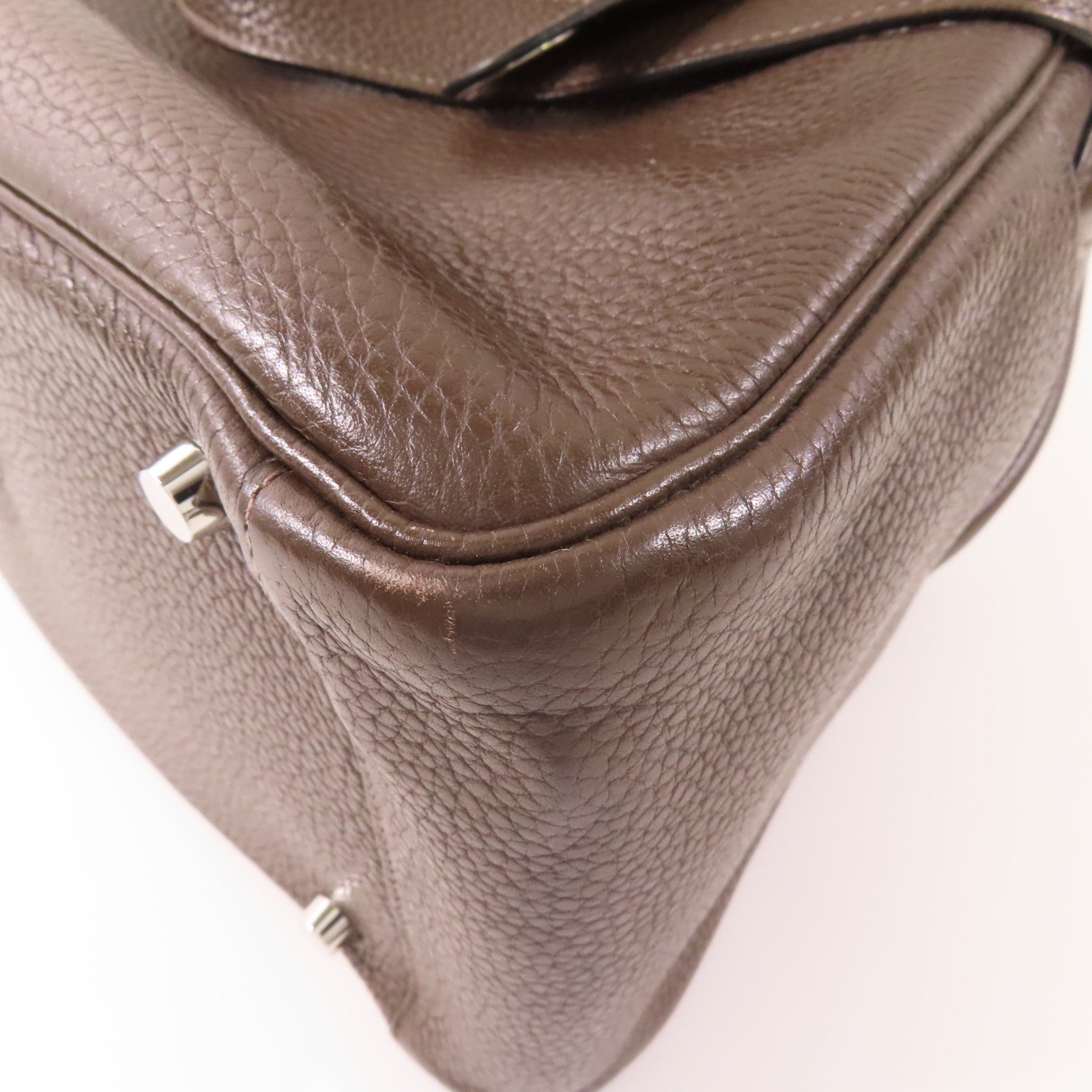 HERMES Clemence皮革Lindy 30銀扣肩背袋Cafe