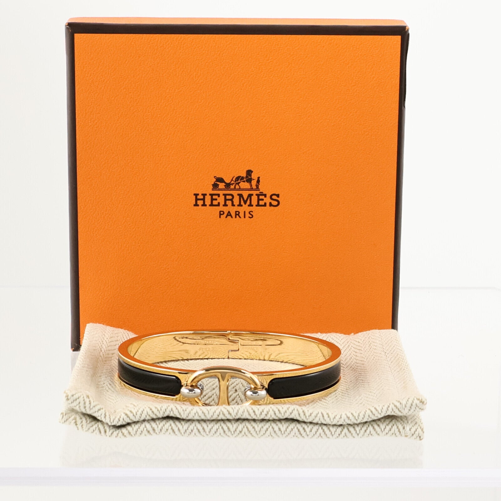HERMES 金屬/琺瑯Mini Clic Chaine d'Ancre Bracelet金扣手鏈Black