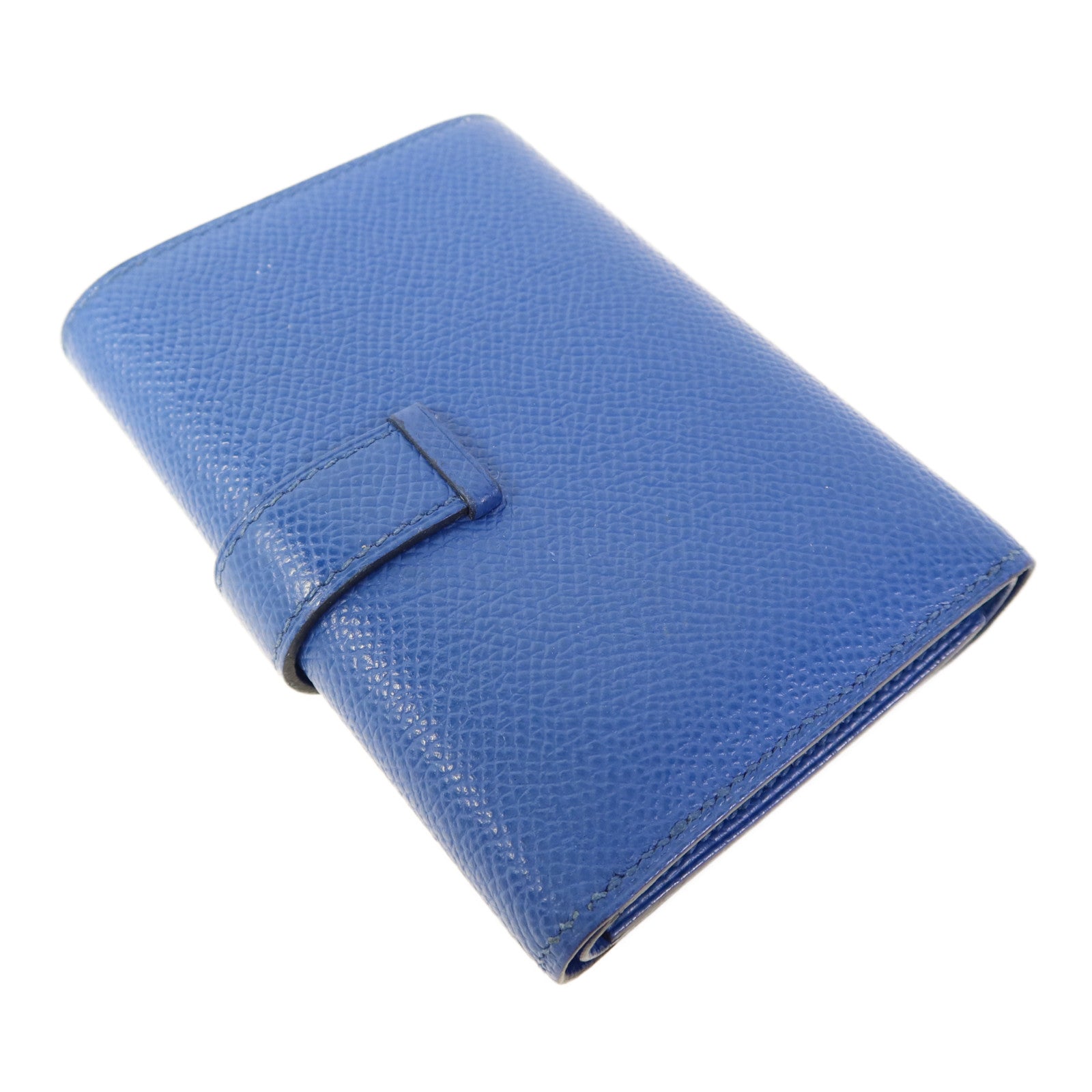 HERMES Epsom皮革Bearn Trifold Wallet銀扣錢包Bleu Saphir