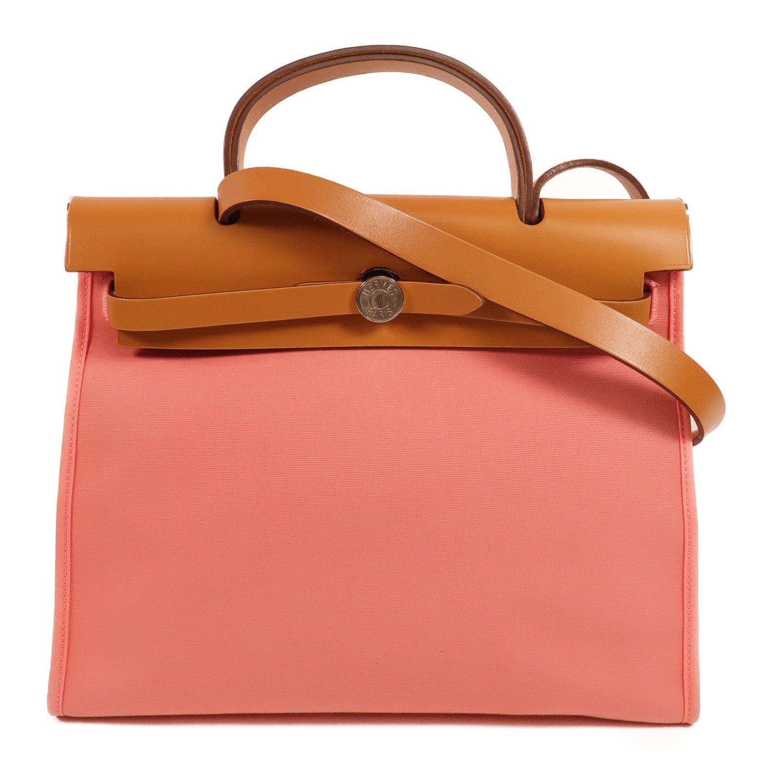 HERMES 帆布Herbag PM手挽肩背兩用袋Rose Azalee