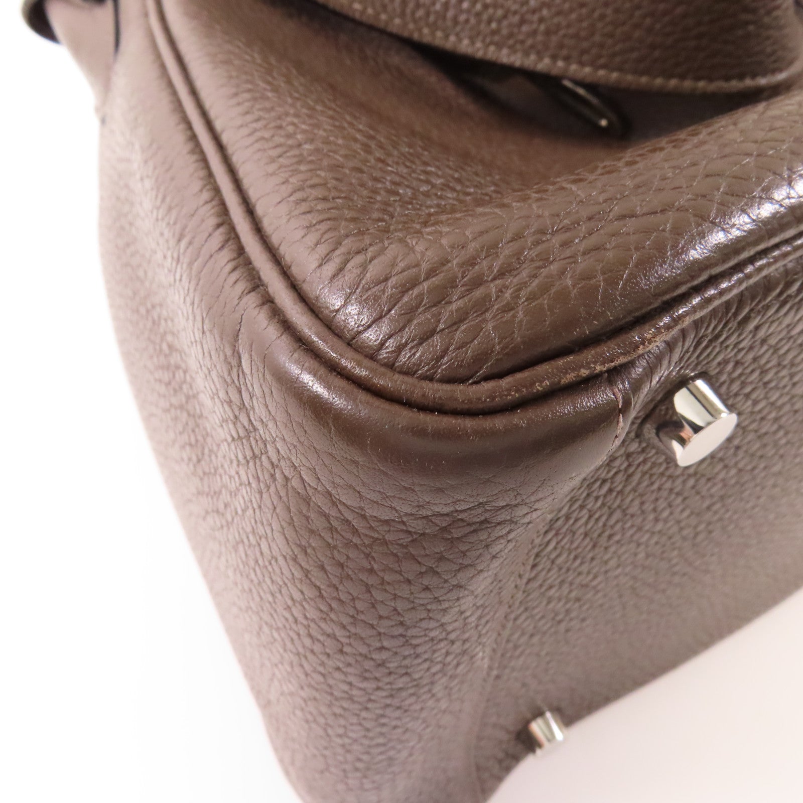 HERMES Clemence皮革Lindy 30銀扣肩背袋Cafe