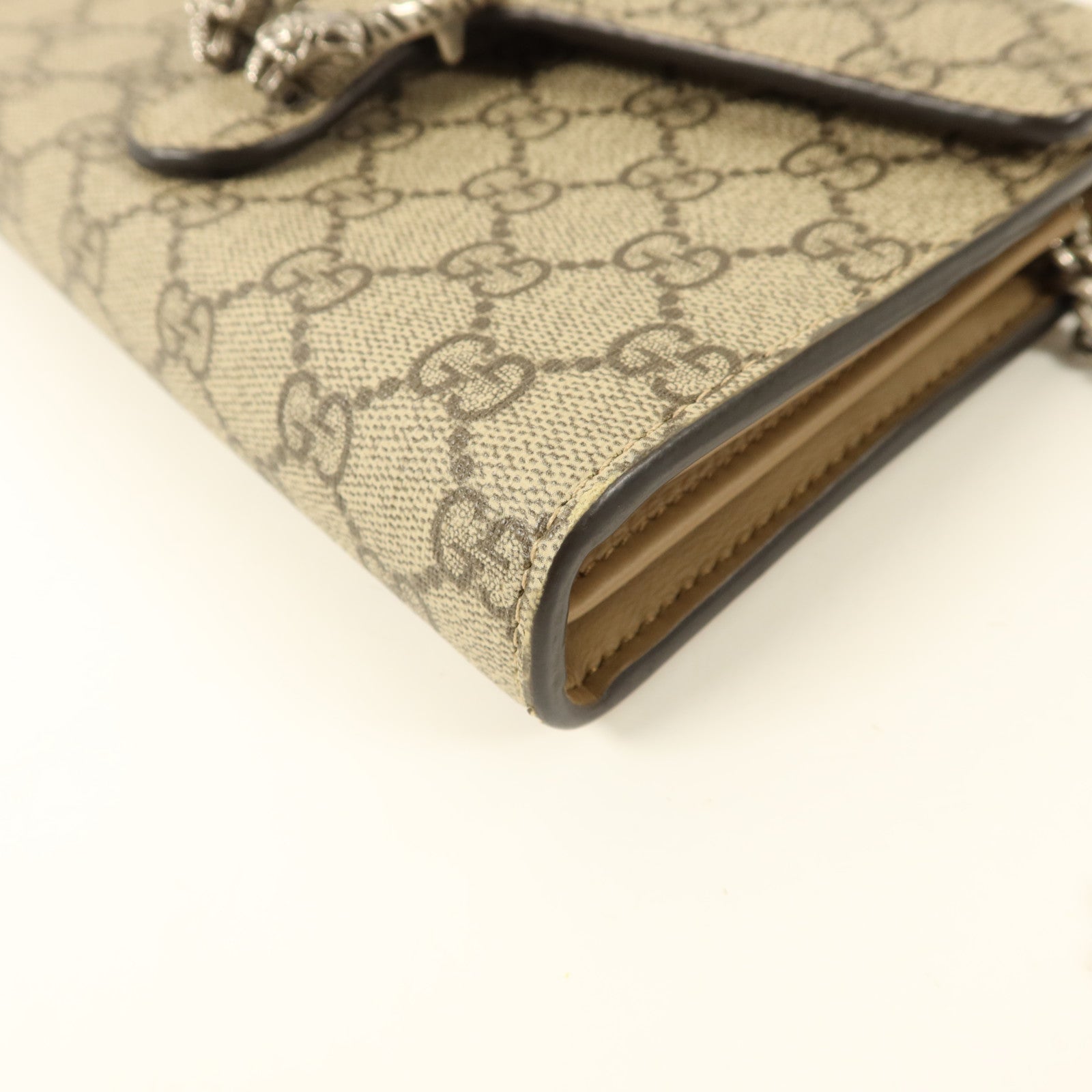 GUCCI 塗層帆布Dionysus GG銀扣鏈帶肩背袋