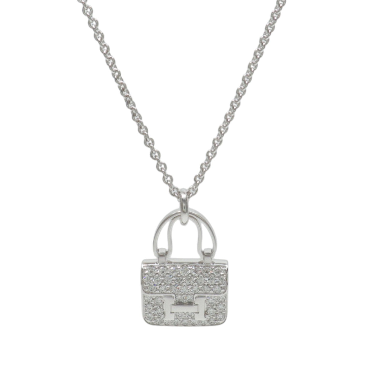 HERMES 18K白金Amulettes Constance Pendant鑽石項鍊