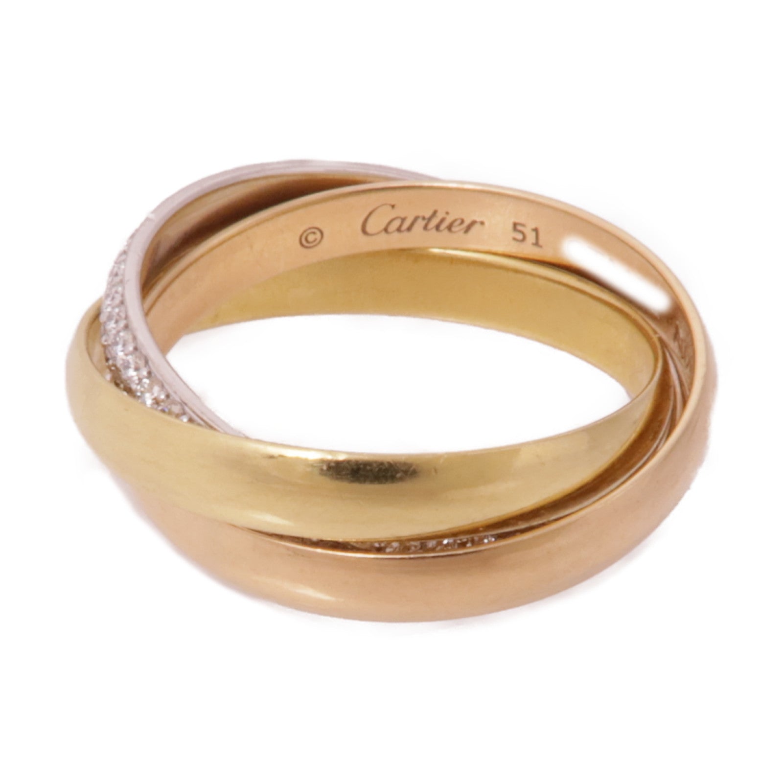 CARTIER 18K黃金/白金/玫瑰金Trinity鑽石戒指Cartier#51/US#6