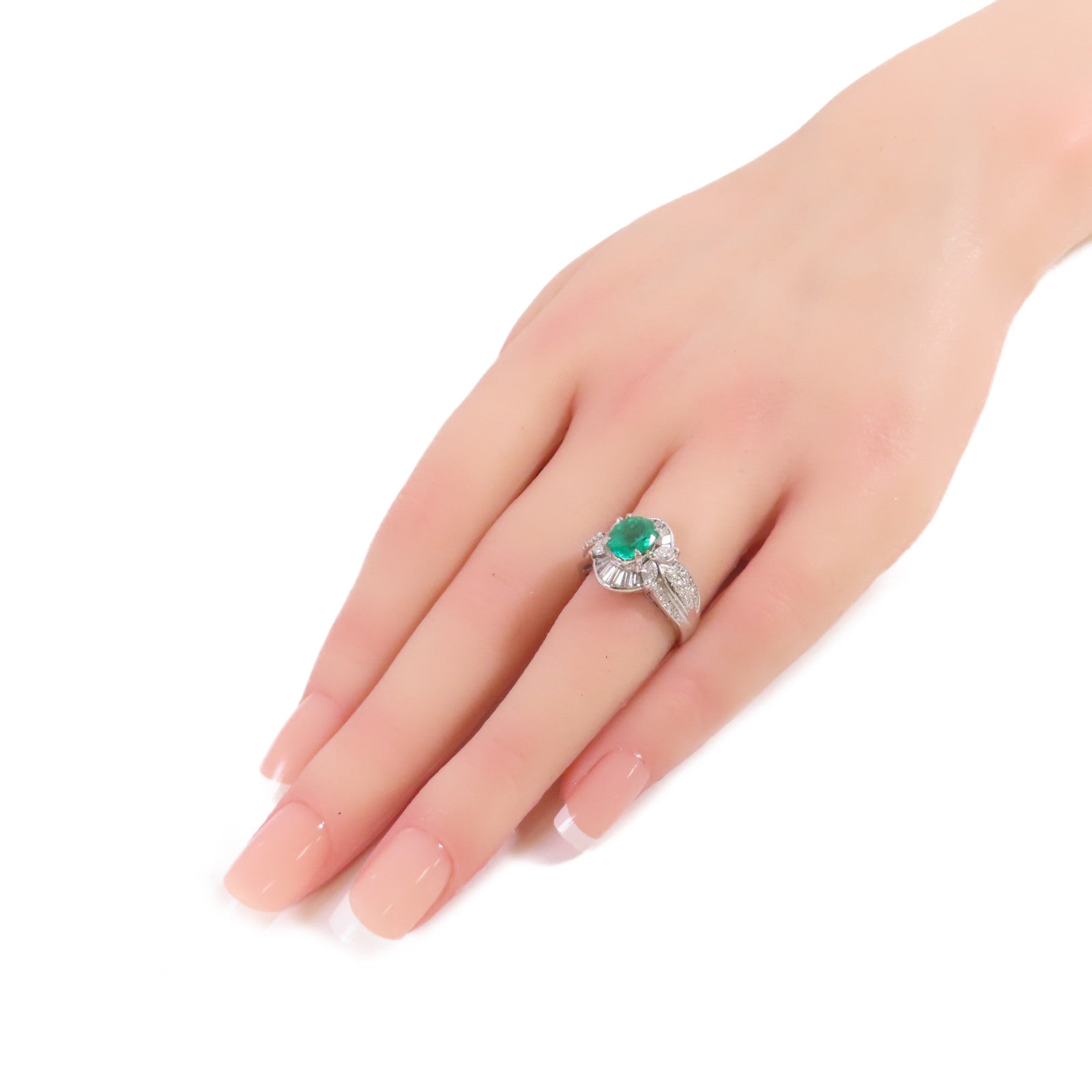 JEWELRY 【激減優惠】PT900鉑金/1.27ct綠寶石/1.13ct鑽石Emerald Diamond Ring戒指US#5.75