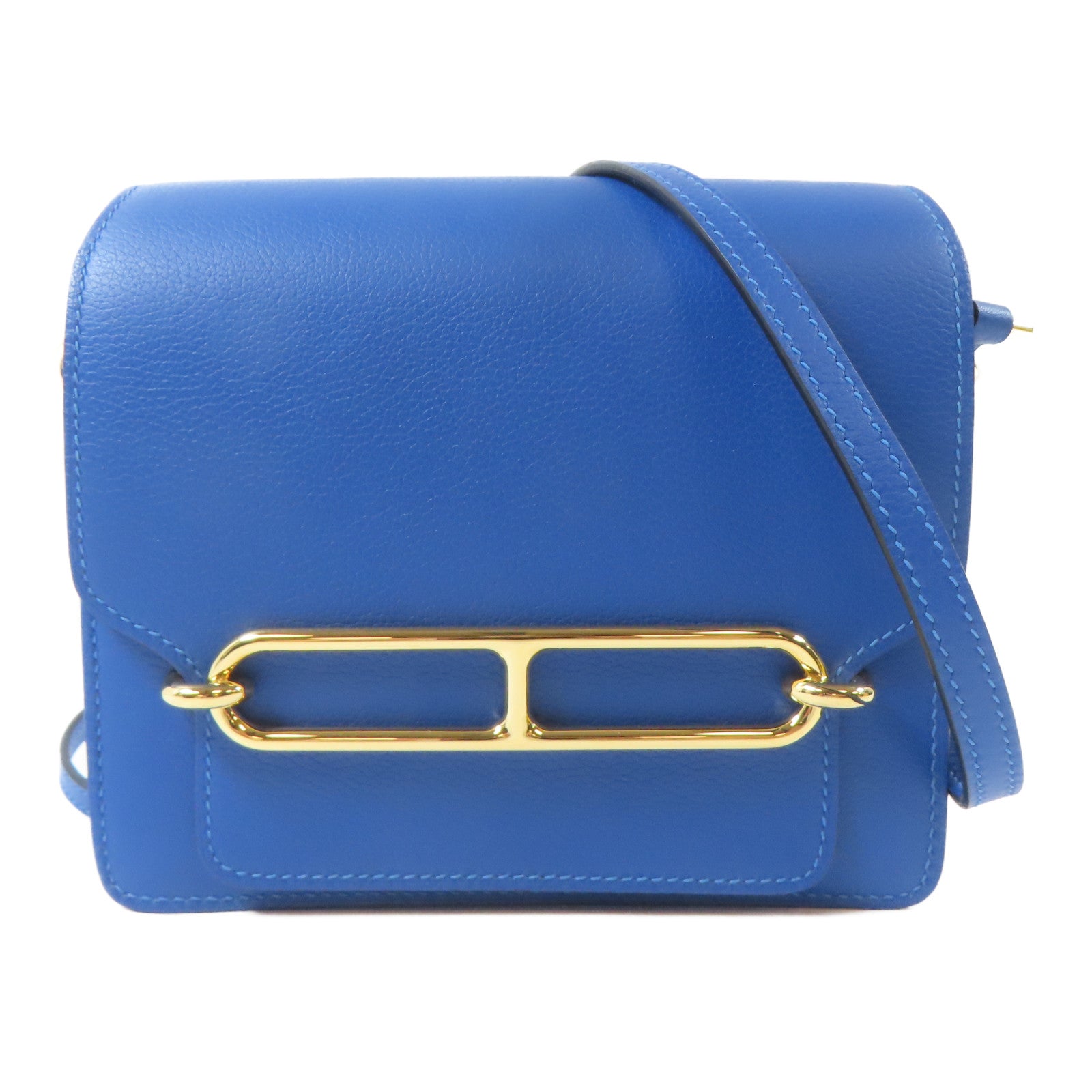 HERMES Evercolor皮革Mini Roulis金扣肩背袋藍色