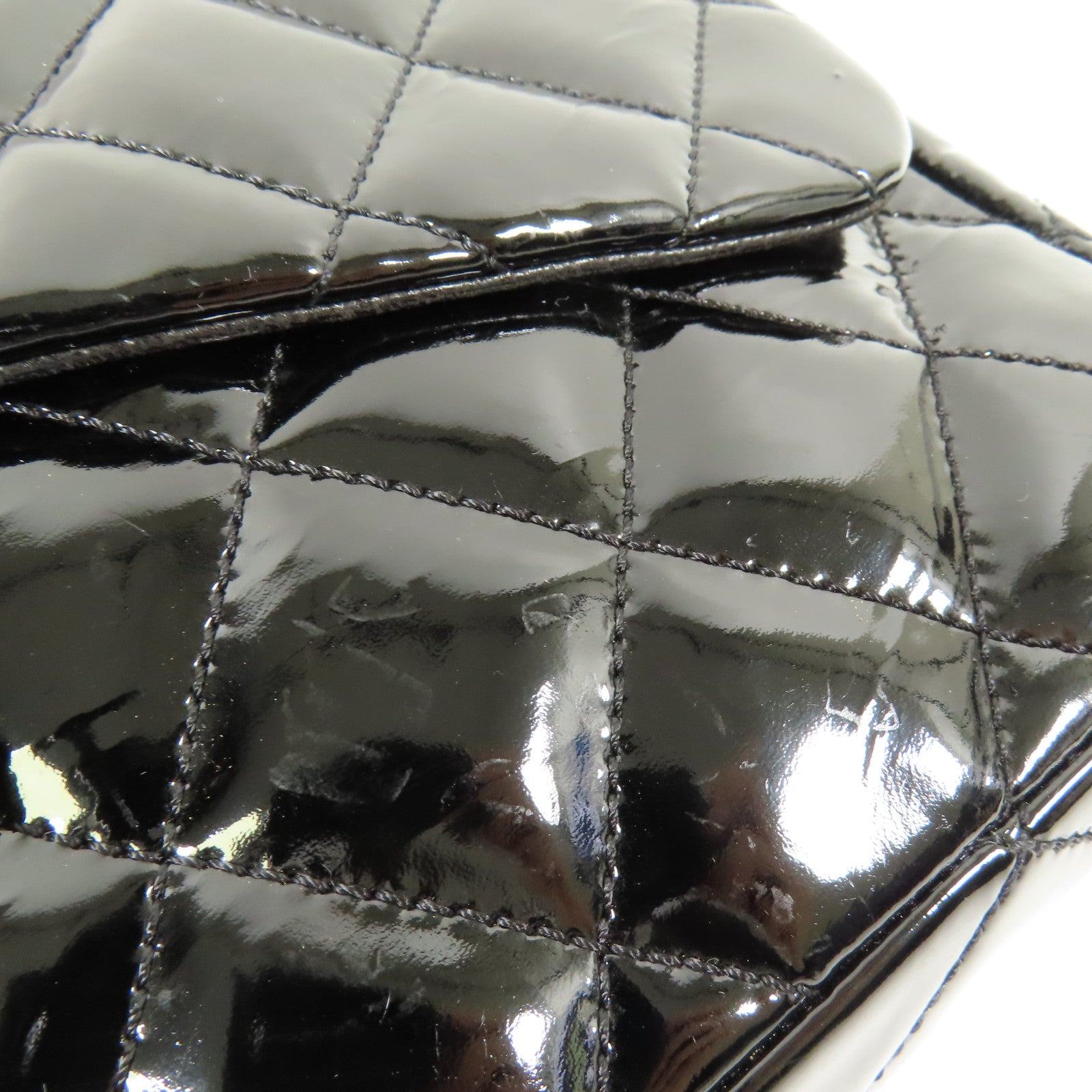 CHANEL 漆皮皮革Large Classic銀扣鏈帶肩背袋