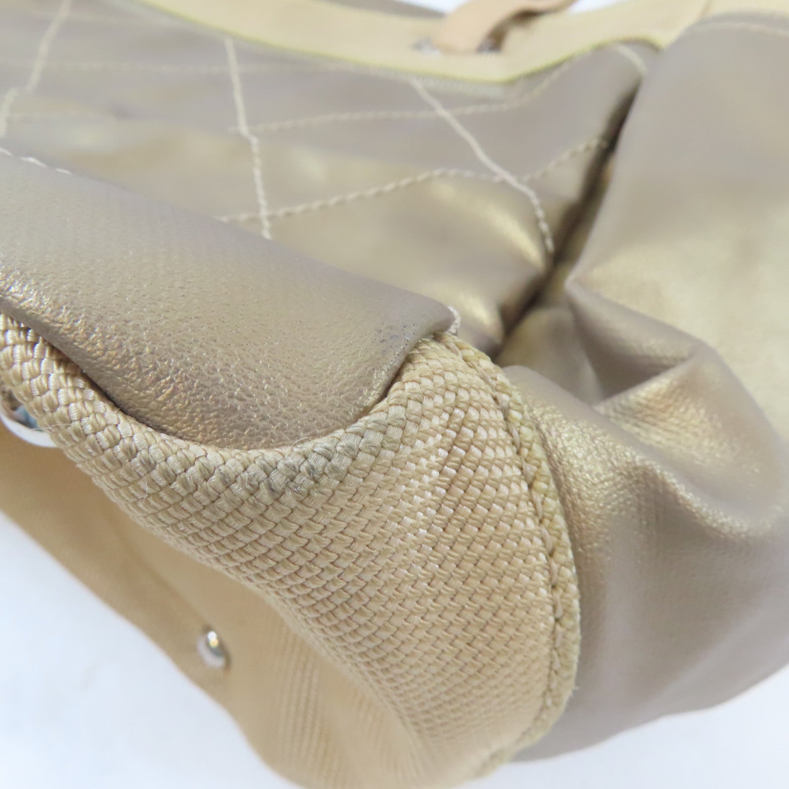 CHANEL 塗層帆布Tote Bag銀扣肩背袋金色