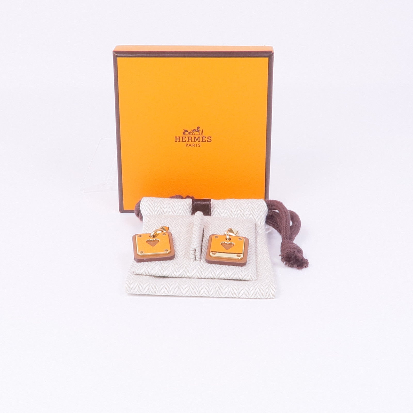 HERMES Swift皮革/鍍金As de Coeur Earrings耳環