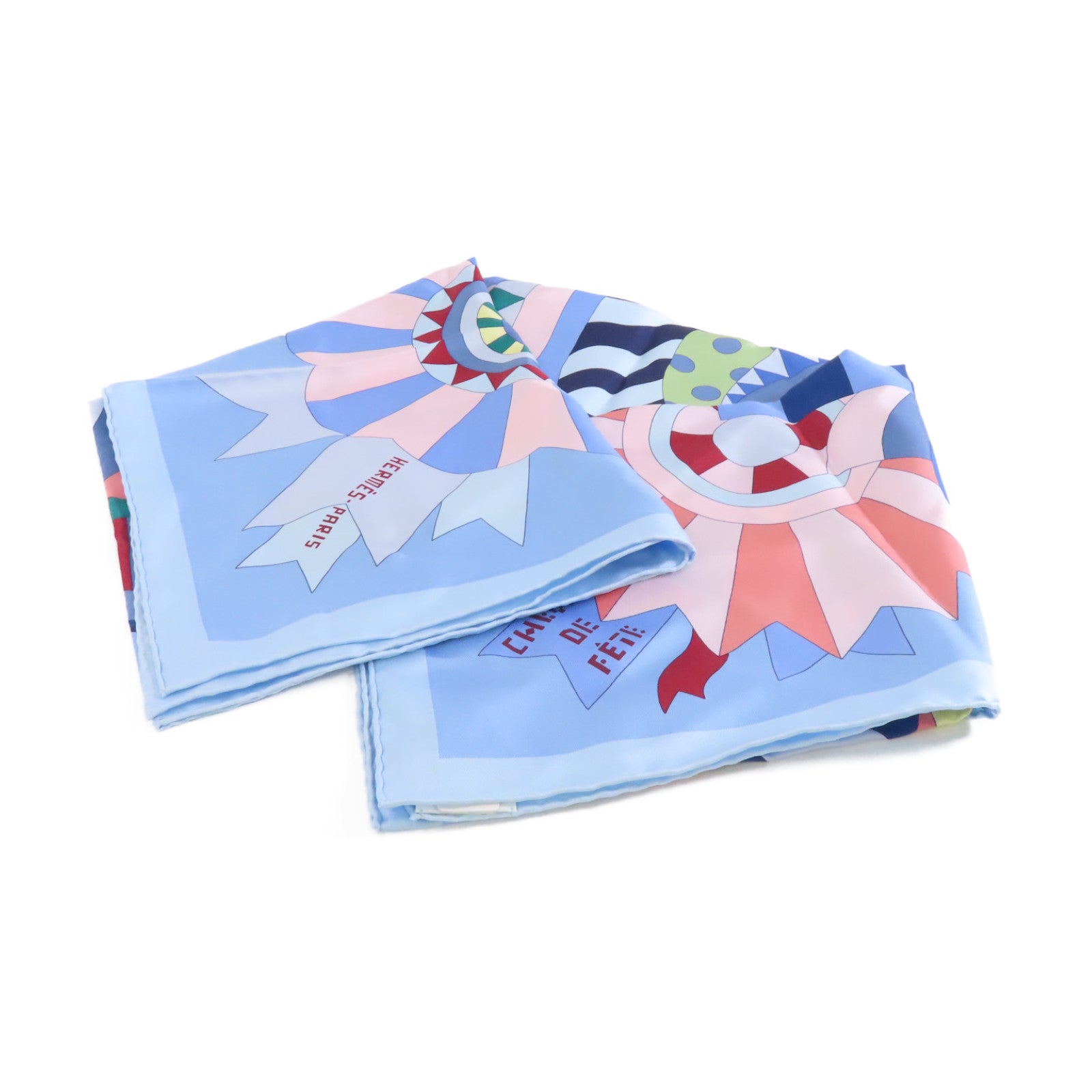 HERMES 絲質Scarf絲巾淺藍色/彩色