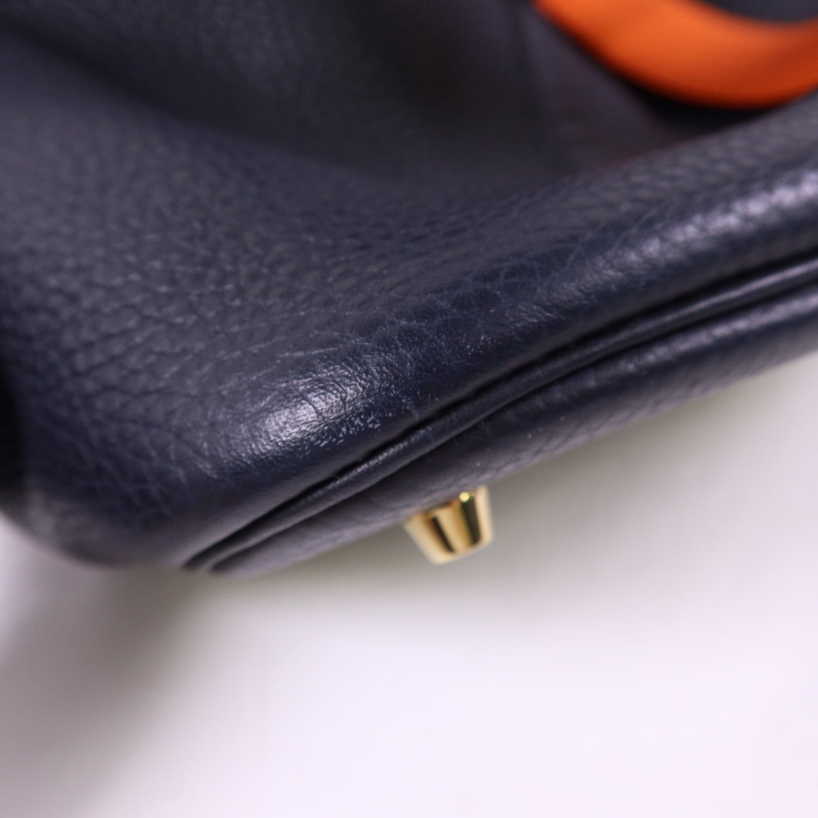 HERMES Clemence皮革Picotin GM金扣手挽袋Bleu Indigo/Orange