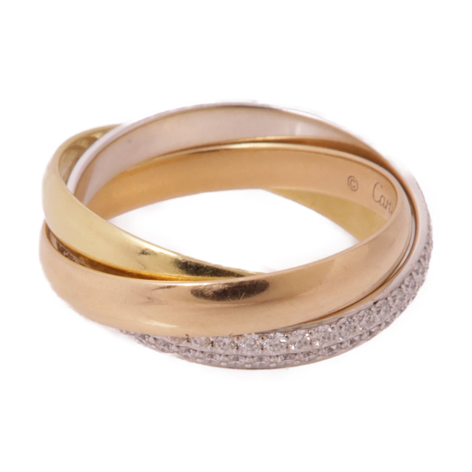 CARTIER 18K黃金/白金/玫瑰金Trinity鑽石戒指Cartier#51/US#6