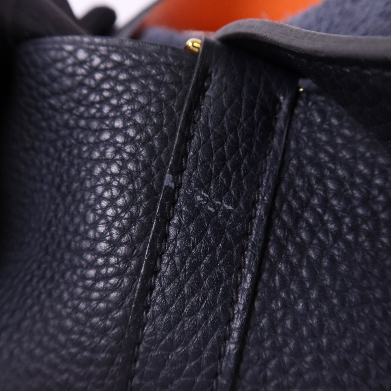 HERMES Clemence皮革Picotin GM金扣手挽袋Bleu Indigo/Orange