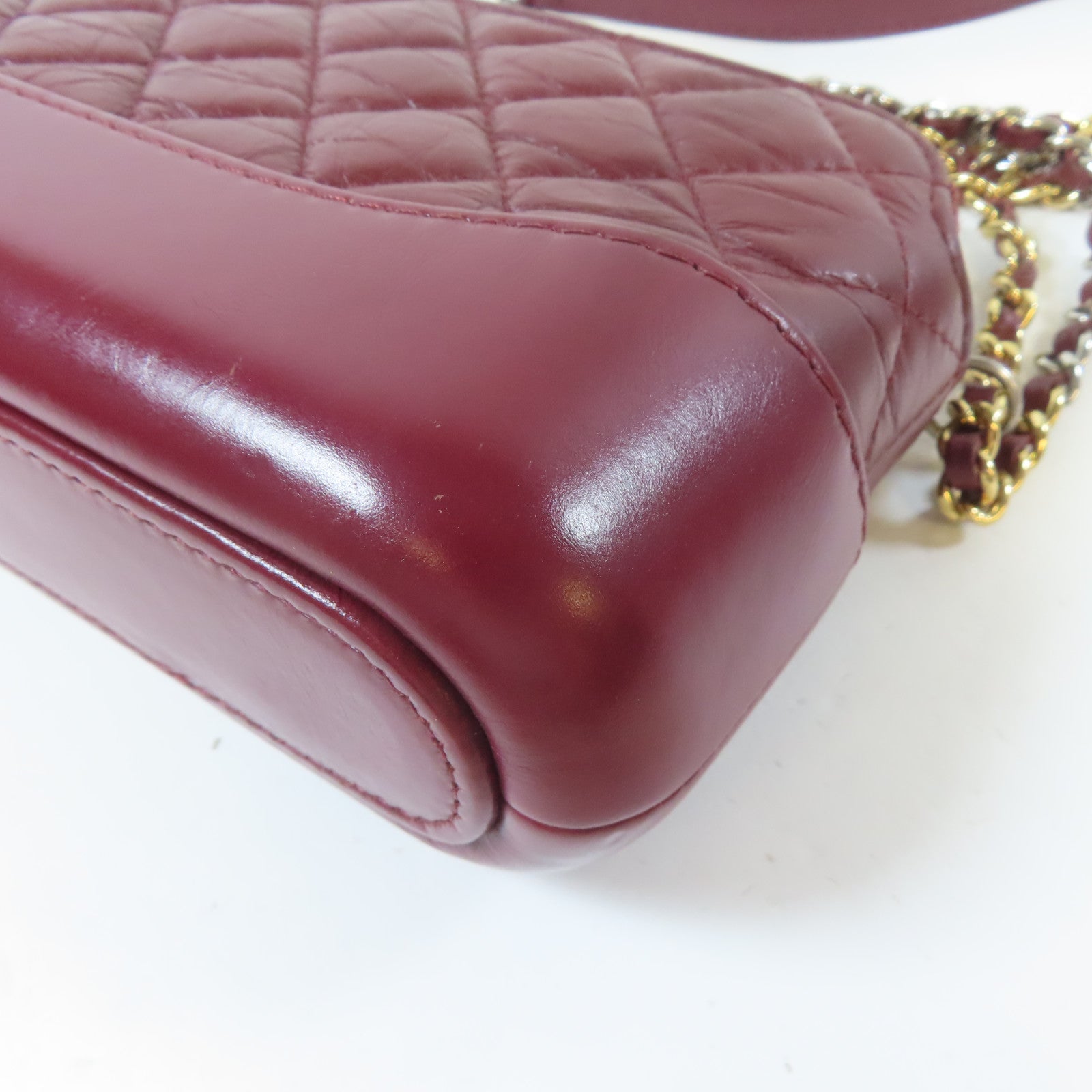 CHANEL 【激減優惠】菱格牛皮皮革Gabrielle Double Zip金扣/銀扣鏈帶肩背袋紅色