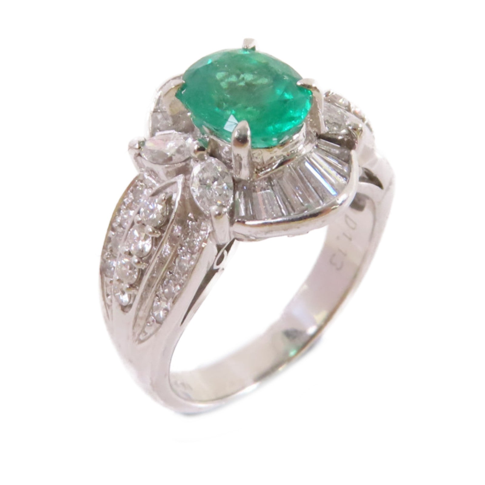 JEWELRY 【激減優惠】PT900鉑金/1.27ct綠寶石/1.13ct鑽石Emerald Diamond Ring戒指US#5.75