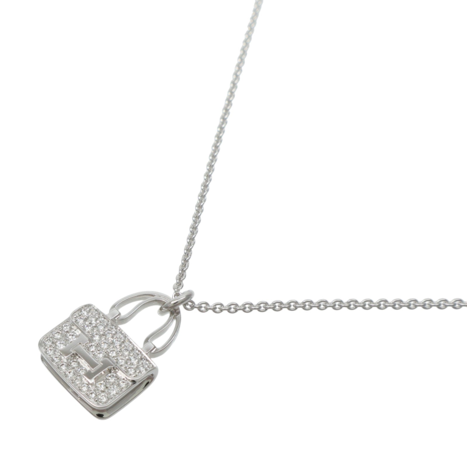 HERMES 18K白金Amulettes Constance Pendant鑽石項鍊