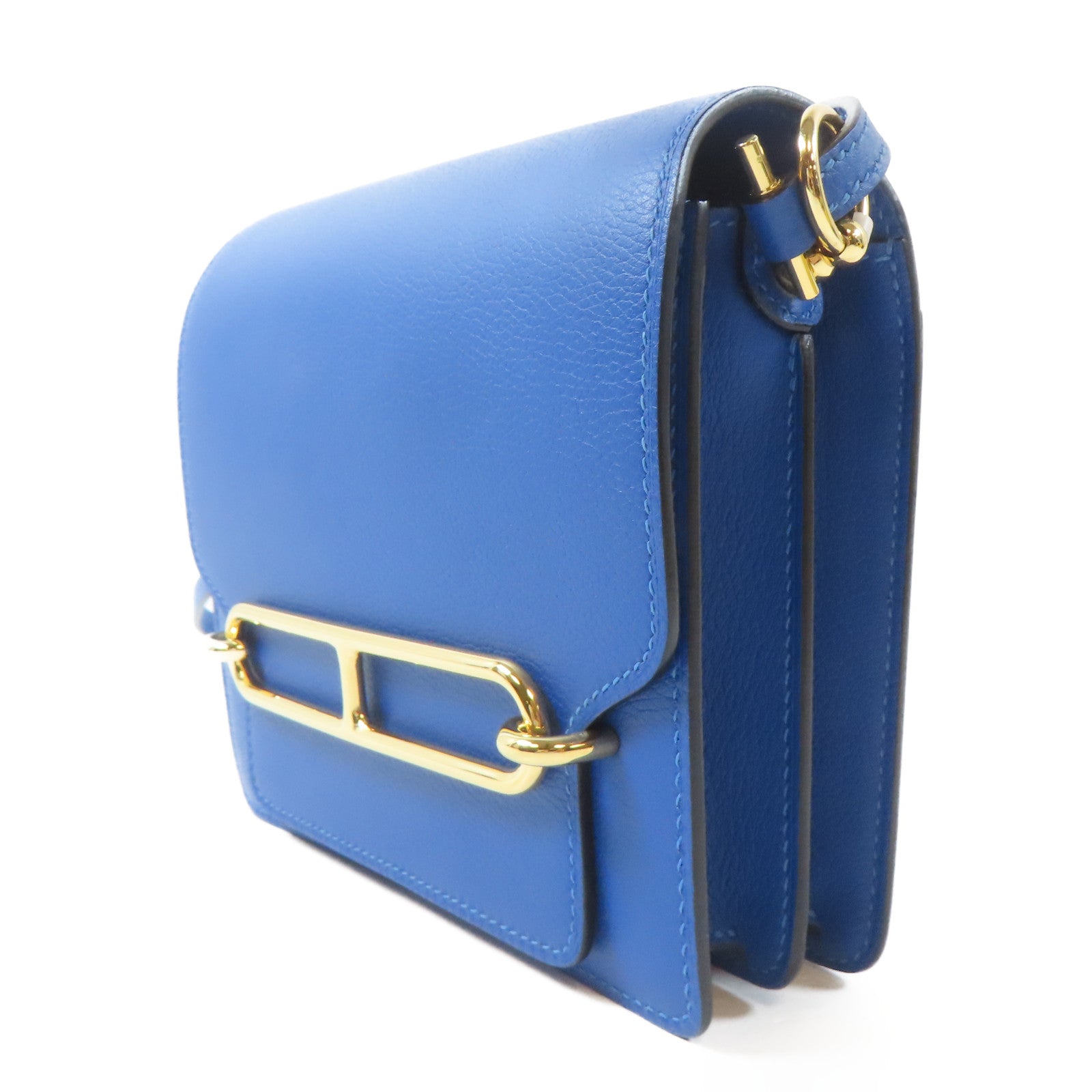 HERMES Evercolor皮革Mini Roulis金扣肩背袋藍色