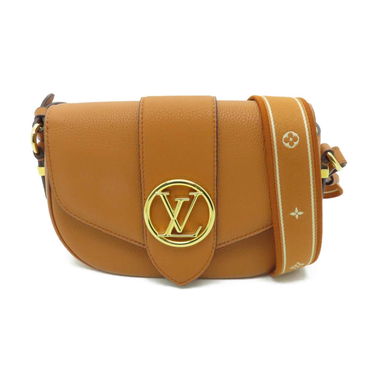 LOUIS VUITTON 【清倉大減價】粒面小牛皮Pont 9 Soft MM金扣肩背袋啡色