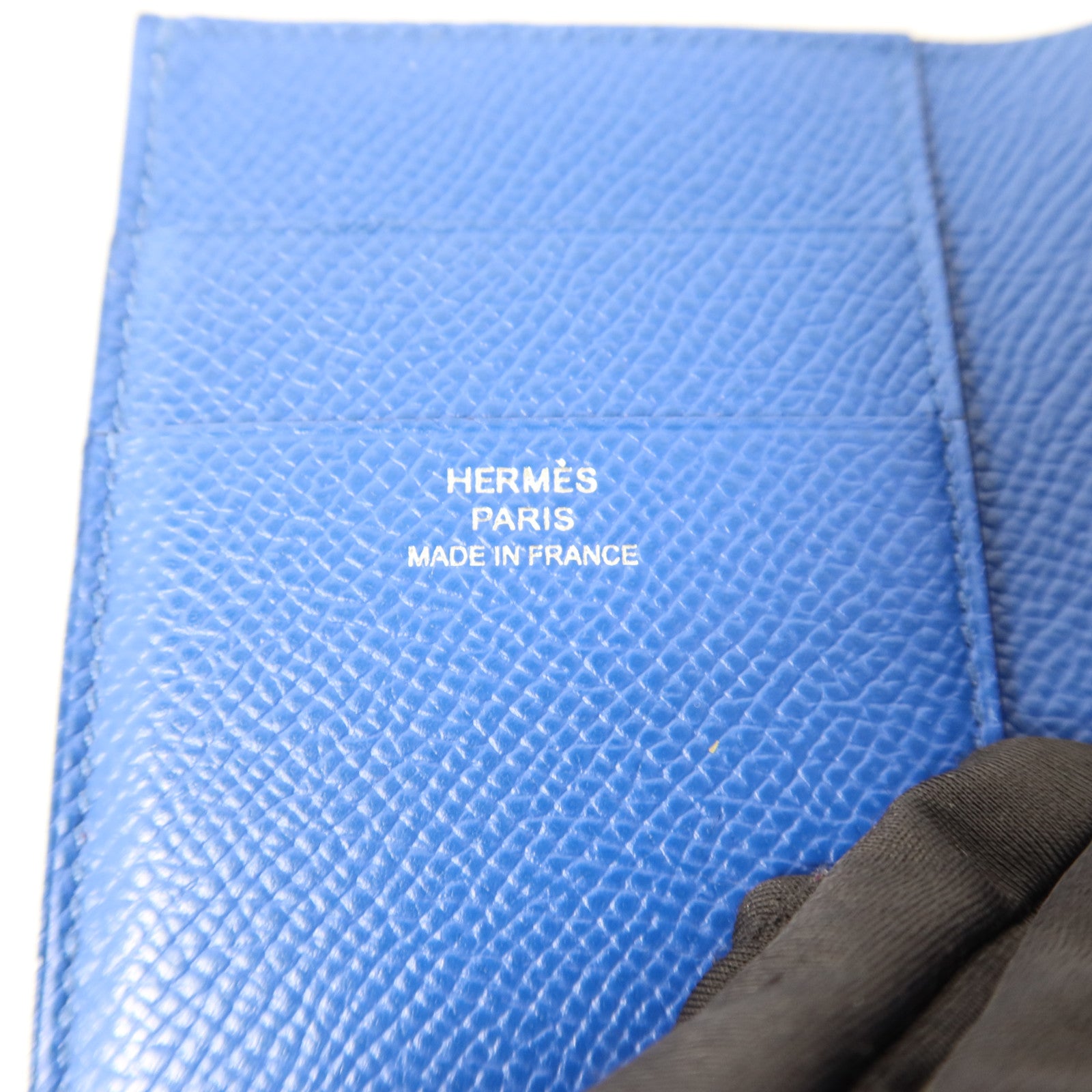 HERMES Epsom皮革Bearn Trifold Wallet銀扣錢包Bleu Saphir