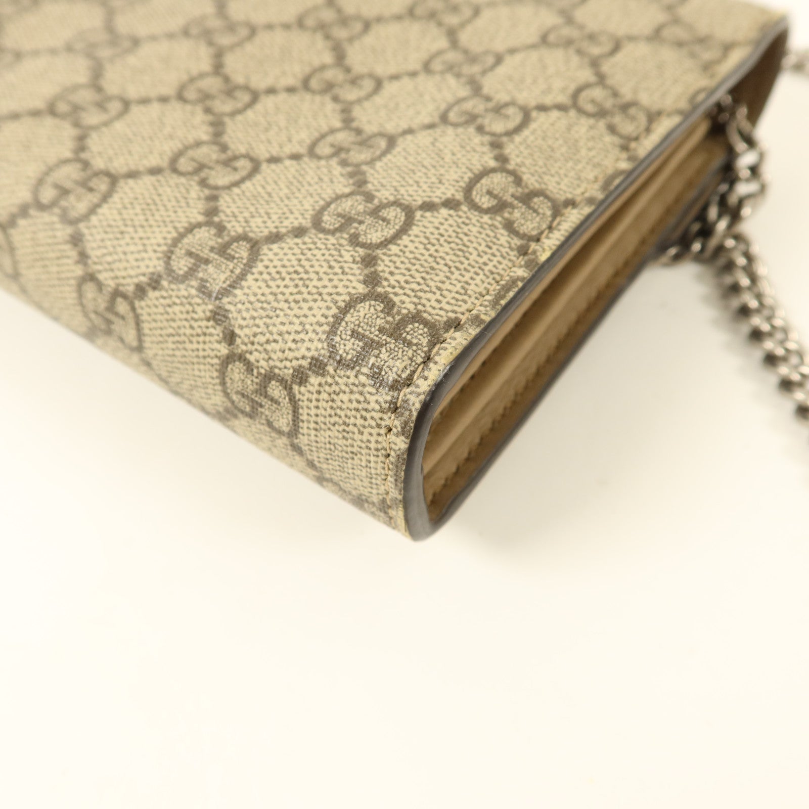 GUCCI 塗層帆布Dionysus GG銀扣鏈帶肩背袋