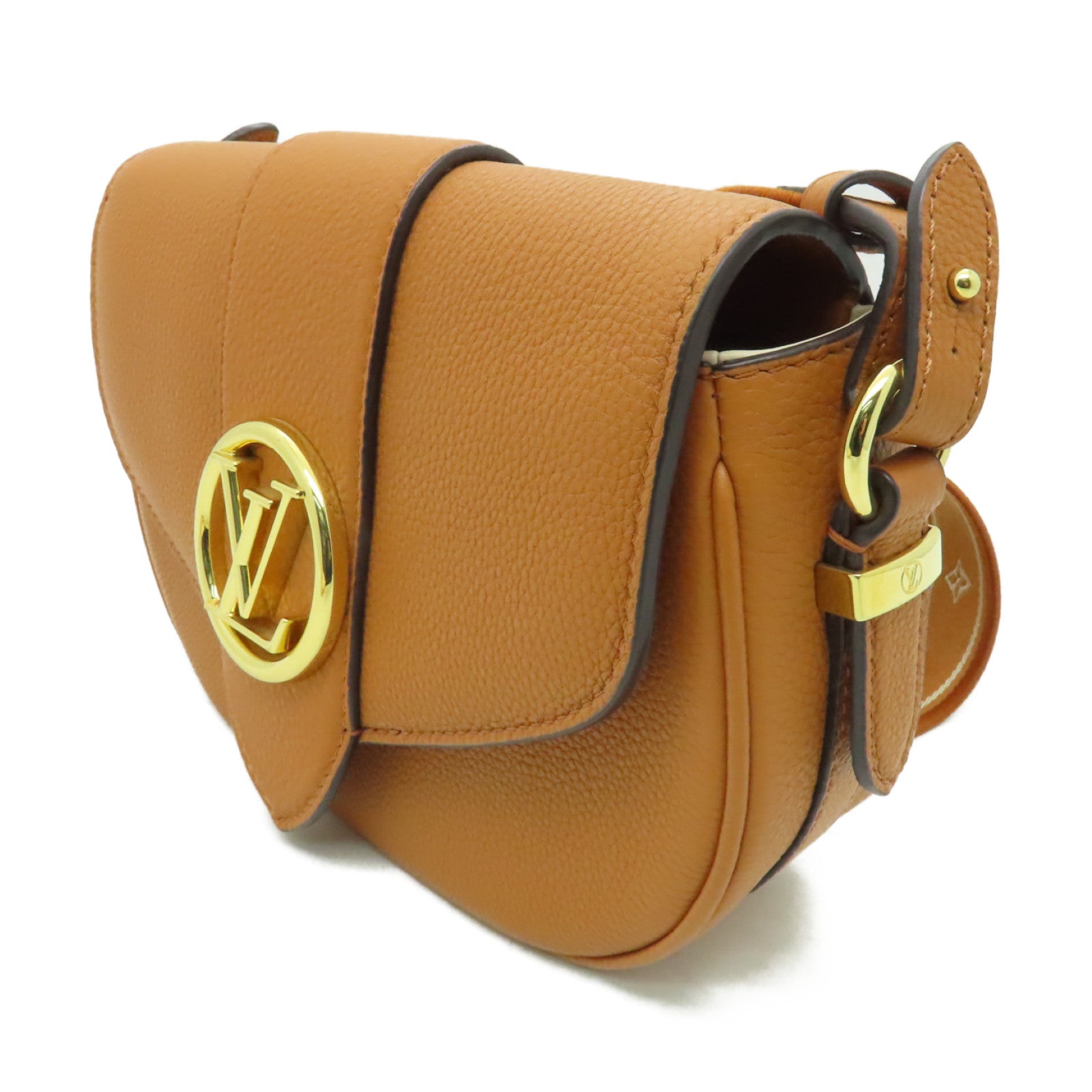 LOUIS VUITTON 【清倉大減價】粒面小牛皮Pont 9 Soft MM金扣肩背袋啡色