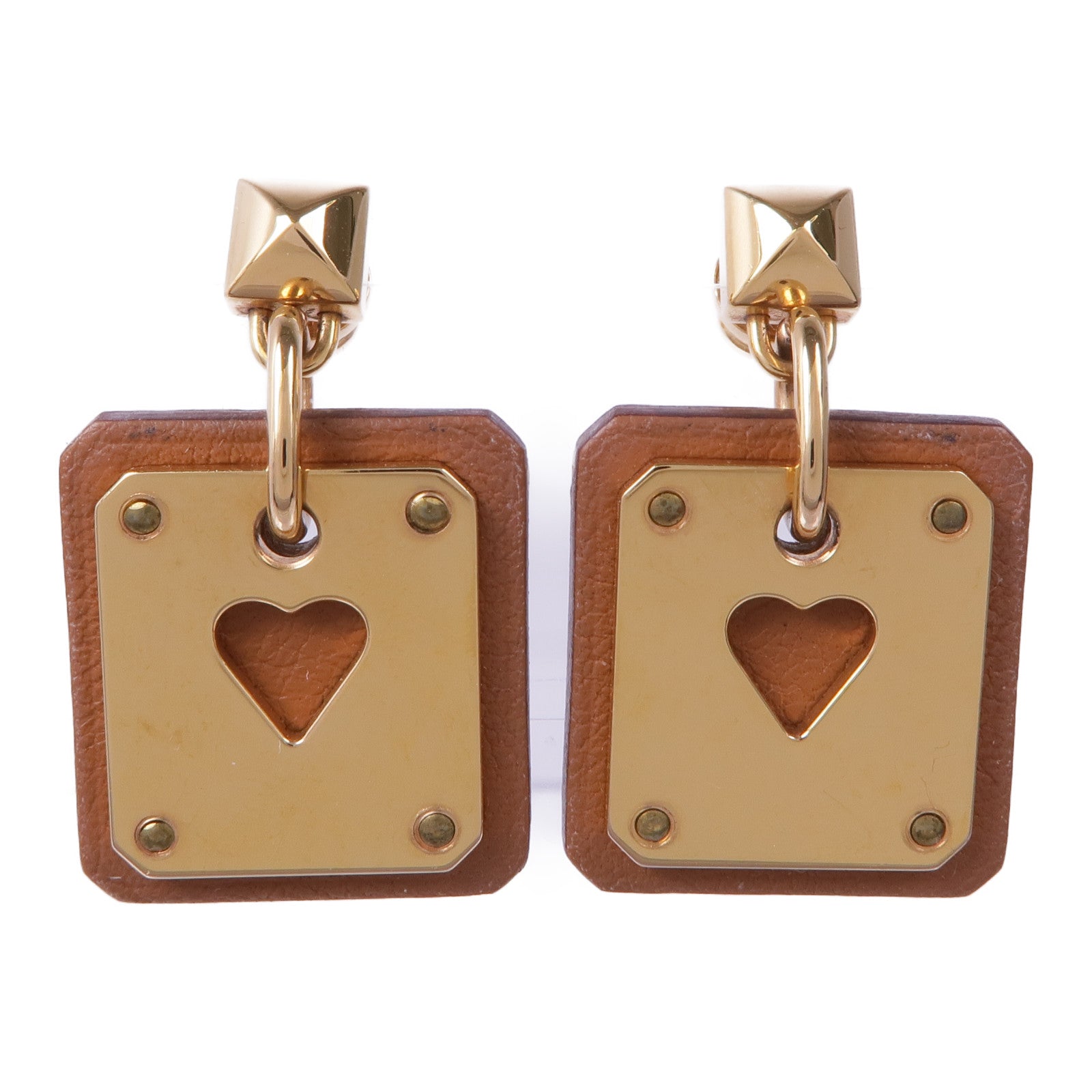 HERMES Swift皮革/鍍金As de Coeur Earrings耳環