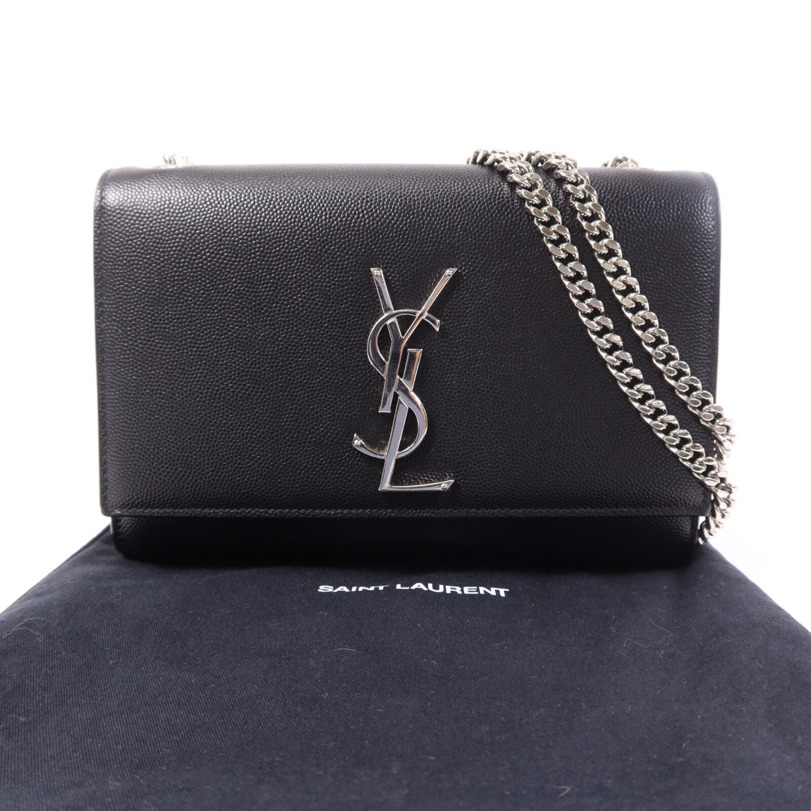 YVES SAINT LAURENT 牛皮皮革Kate銀扣鏈帶肩背袋
